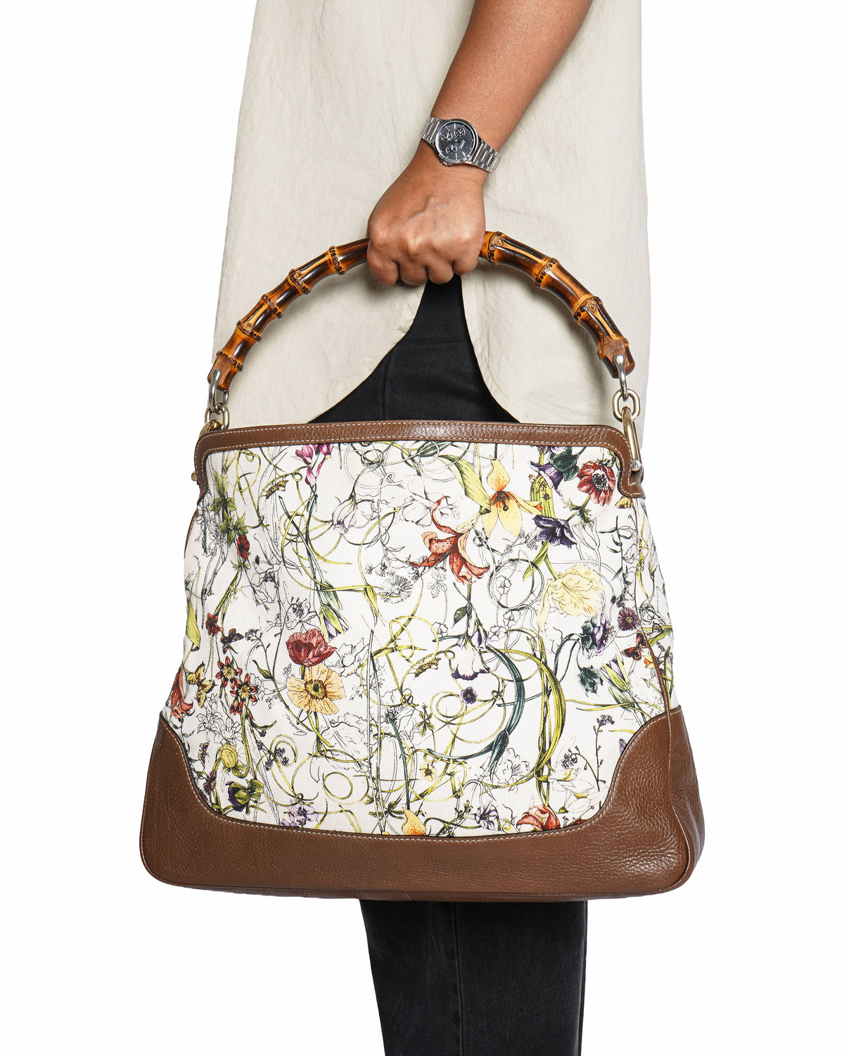 Gucci Floral Canvas Peggy Bamboo Handle Bag