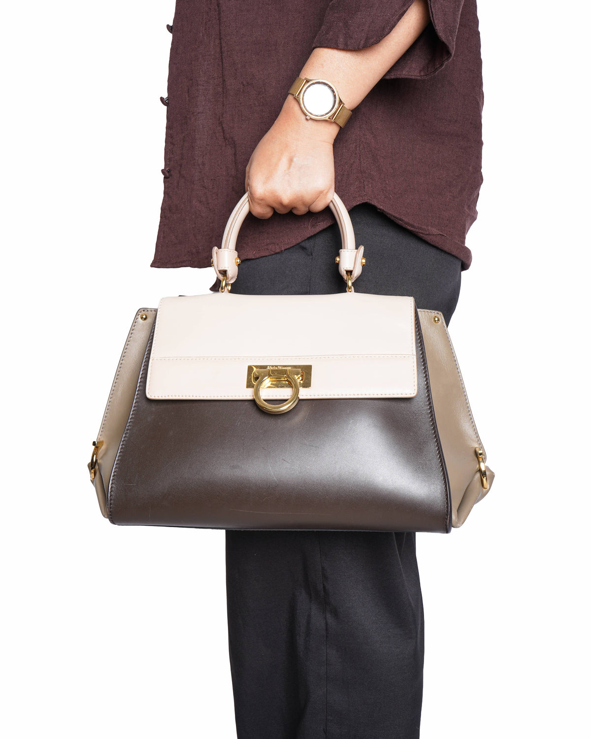 Salvatore ferragamo tri color medium sofia top handle bag