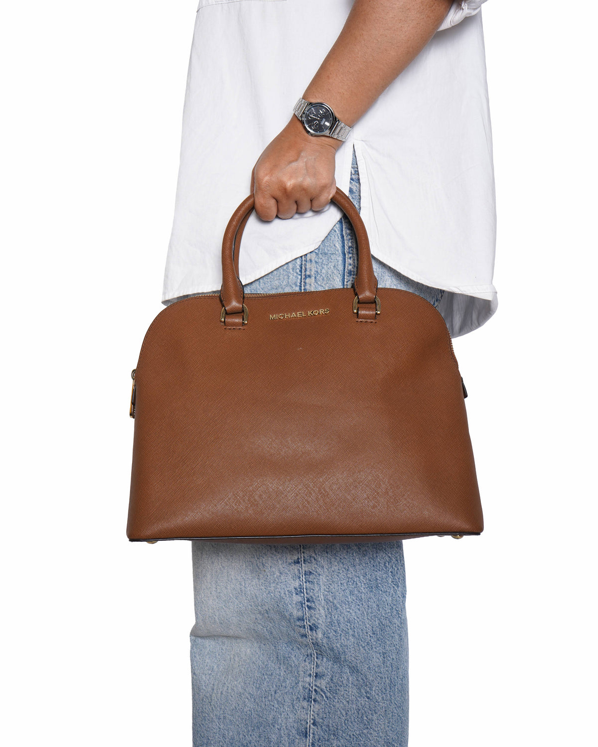 Michael Kors Saffiano Leather Shoulder Bag In Brown
