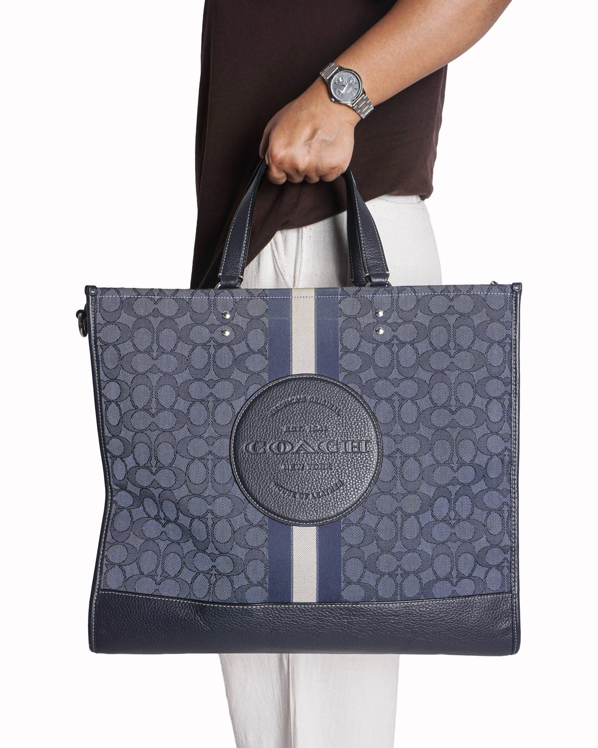 Coach Signature Jacquard Canvas Tote Bag with Center Stripe