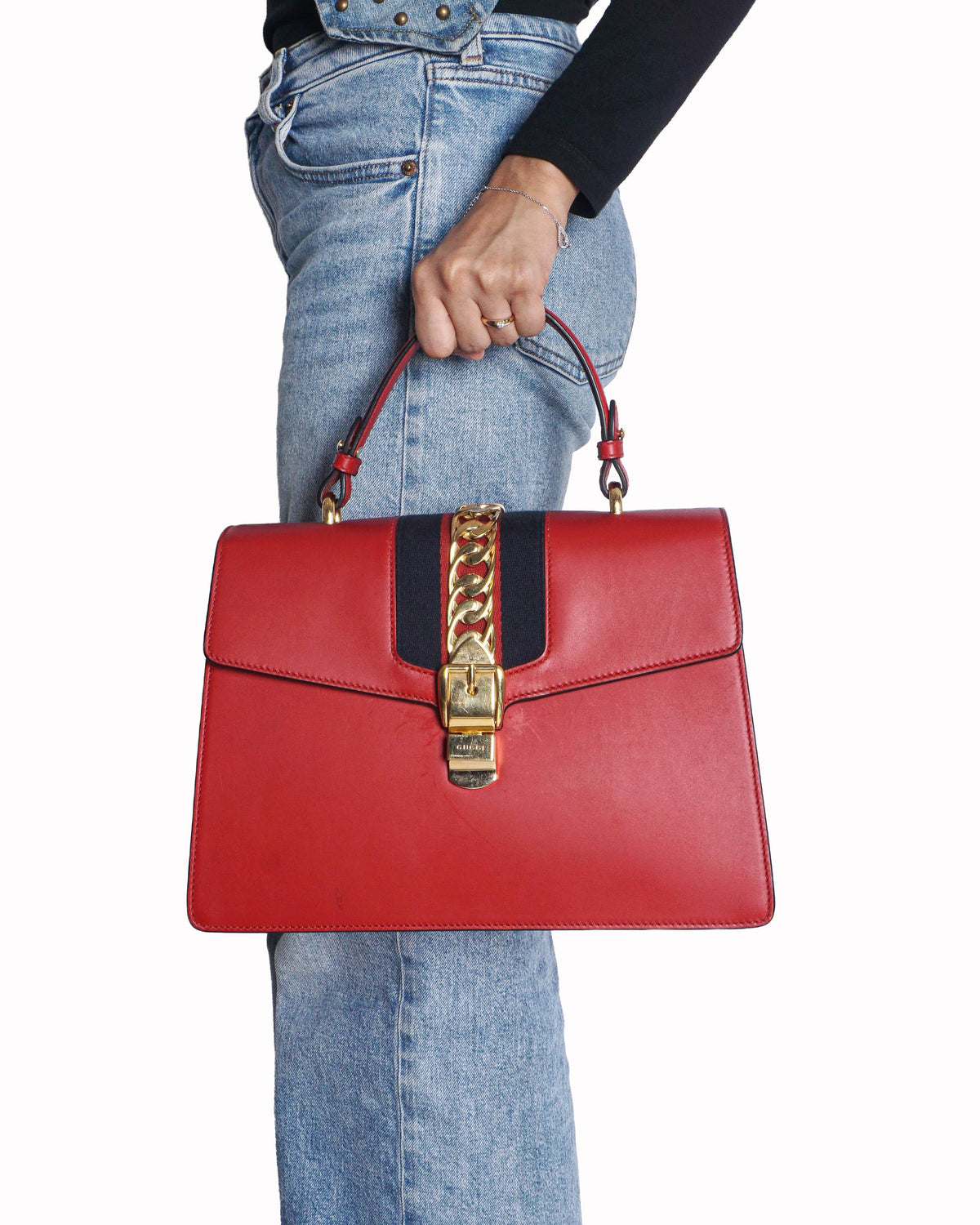 Gucci Red Smooth Leather Sylvie Top Handle Bag