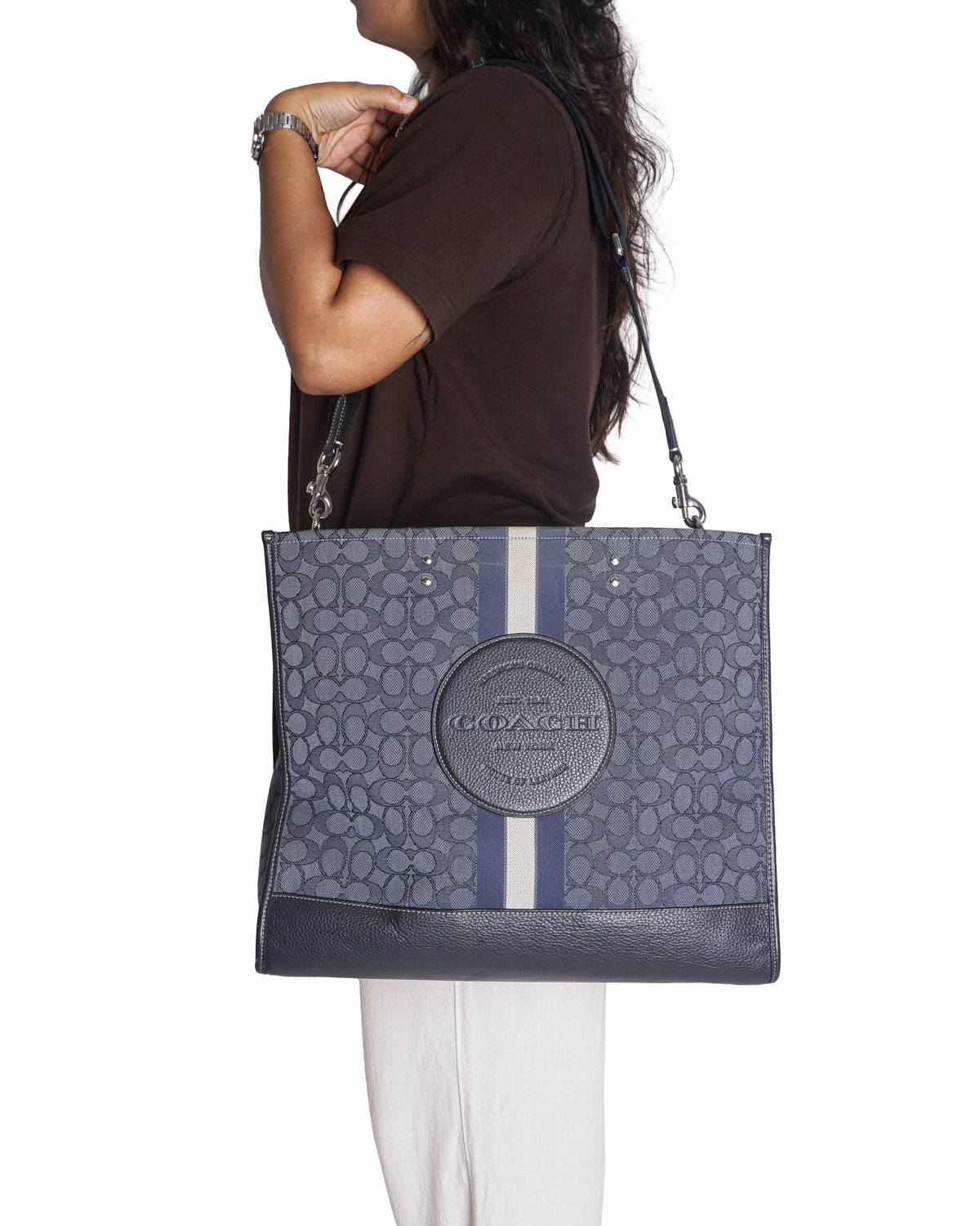 Coach Signature Jacquard Canvas Tote Bag with Center Stripe