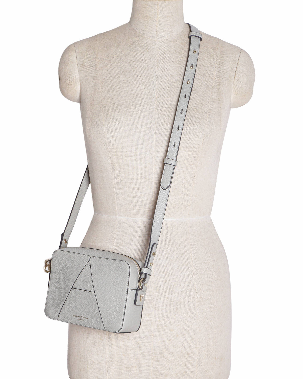 Aspinal of London Warm Grey Pebbled Leather Camera Crossbody Bag