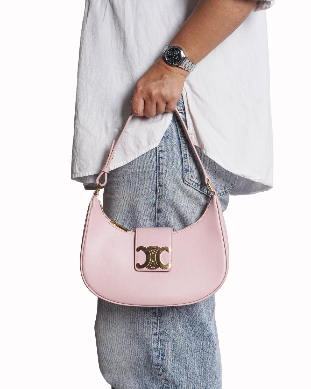Celine Soft Pink Calfskin Ava Triomphe Shoulder Bag
