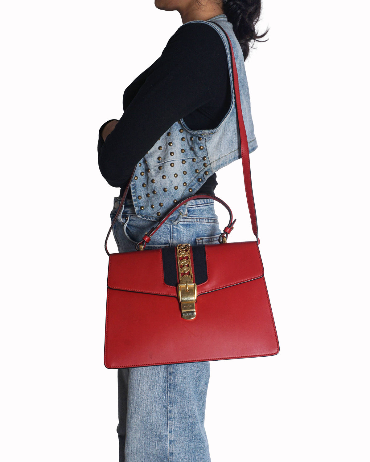 Gucci Red Smooth Leather Sylvie Top Handle Bag