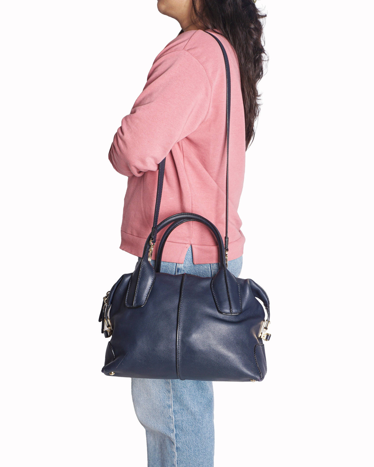 Tod's Dark Blue Grained Leather D-Cube Bowler Bag