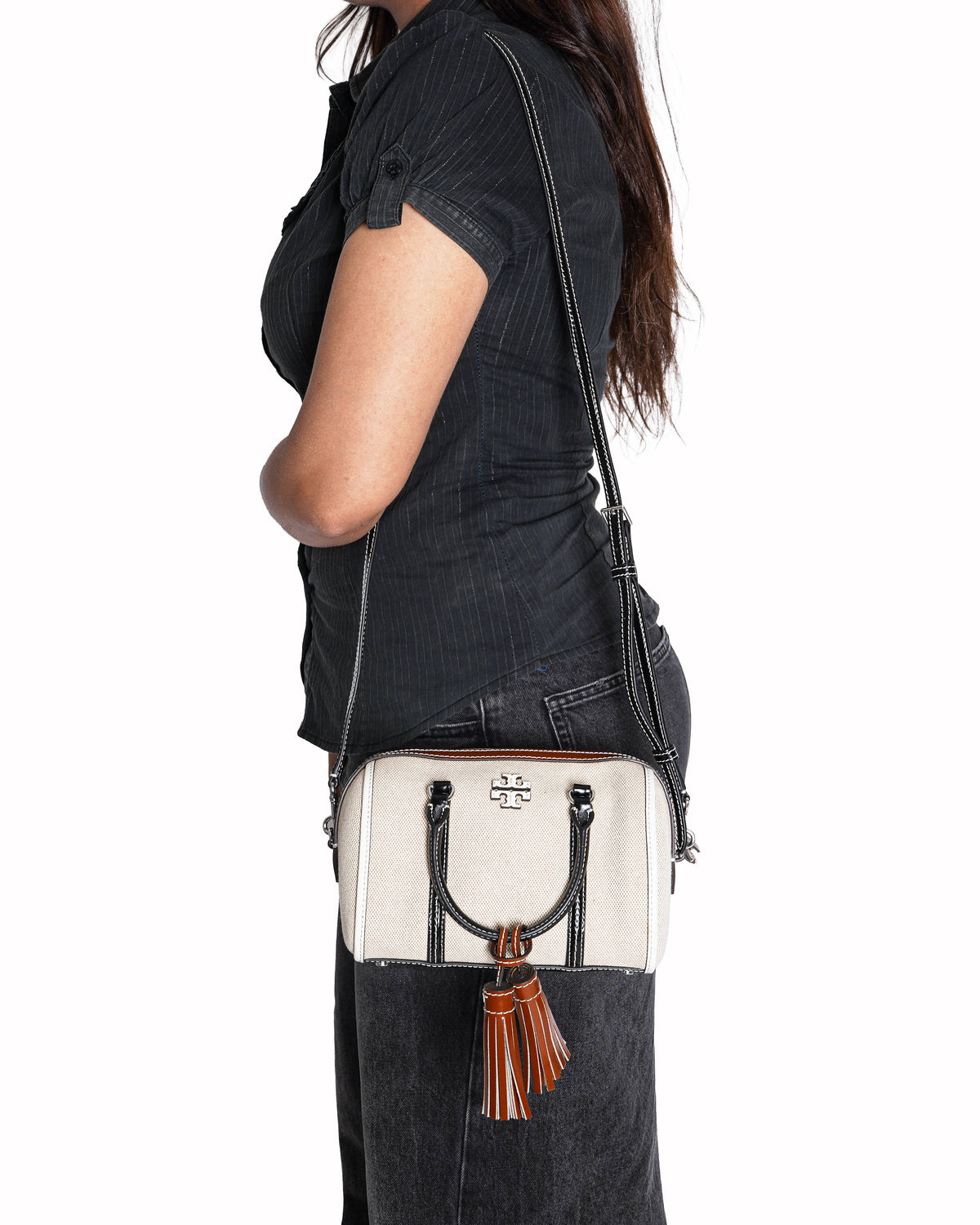 Tory Burch Thea Mini Canvas and Leather Satchel