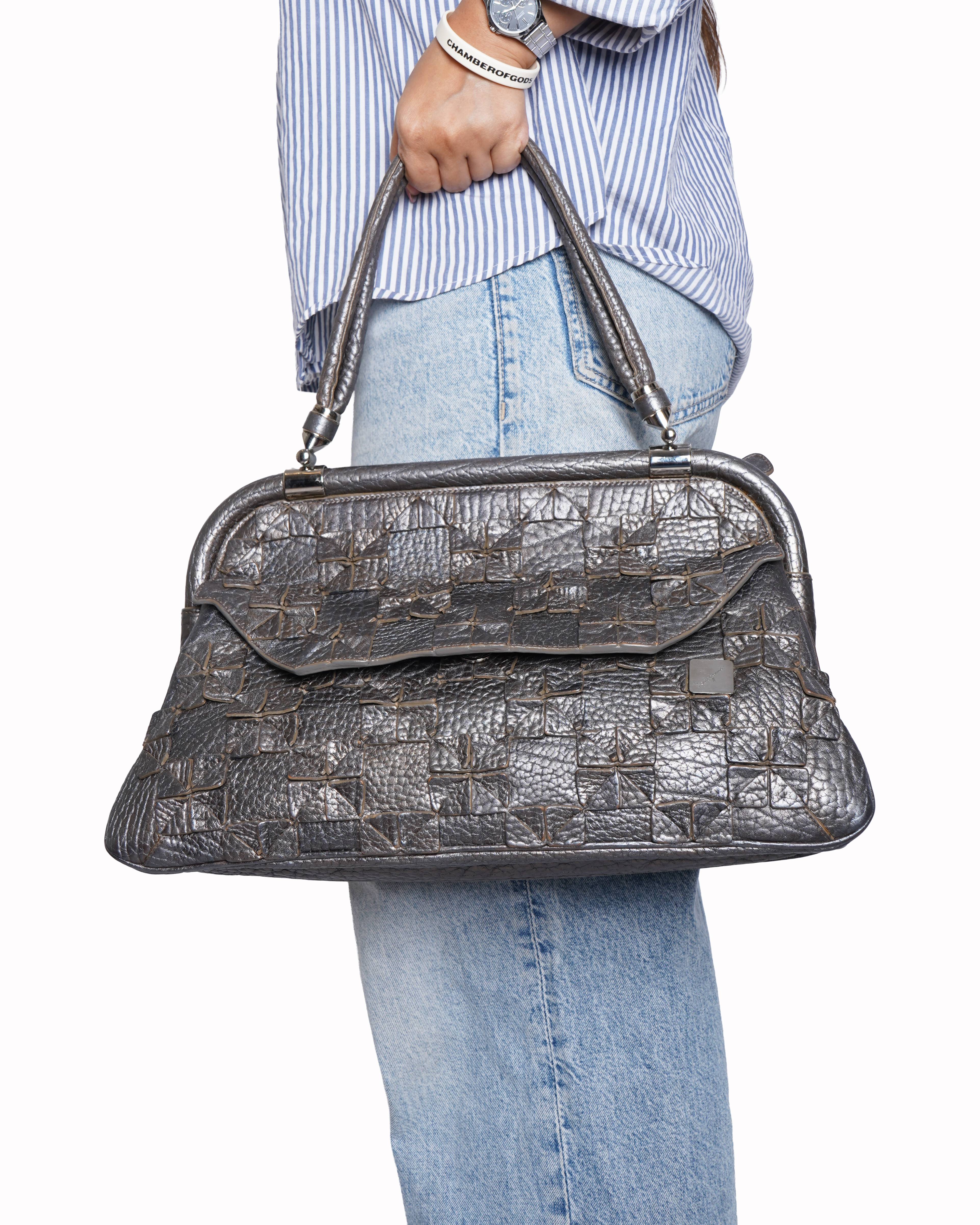 Salvatore Ferragamo metallic leather cutout shoulder bag