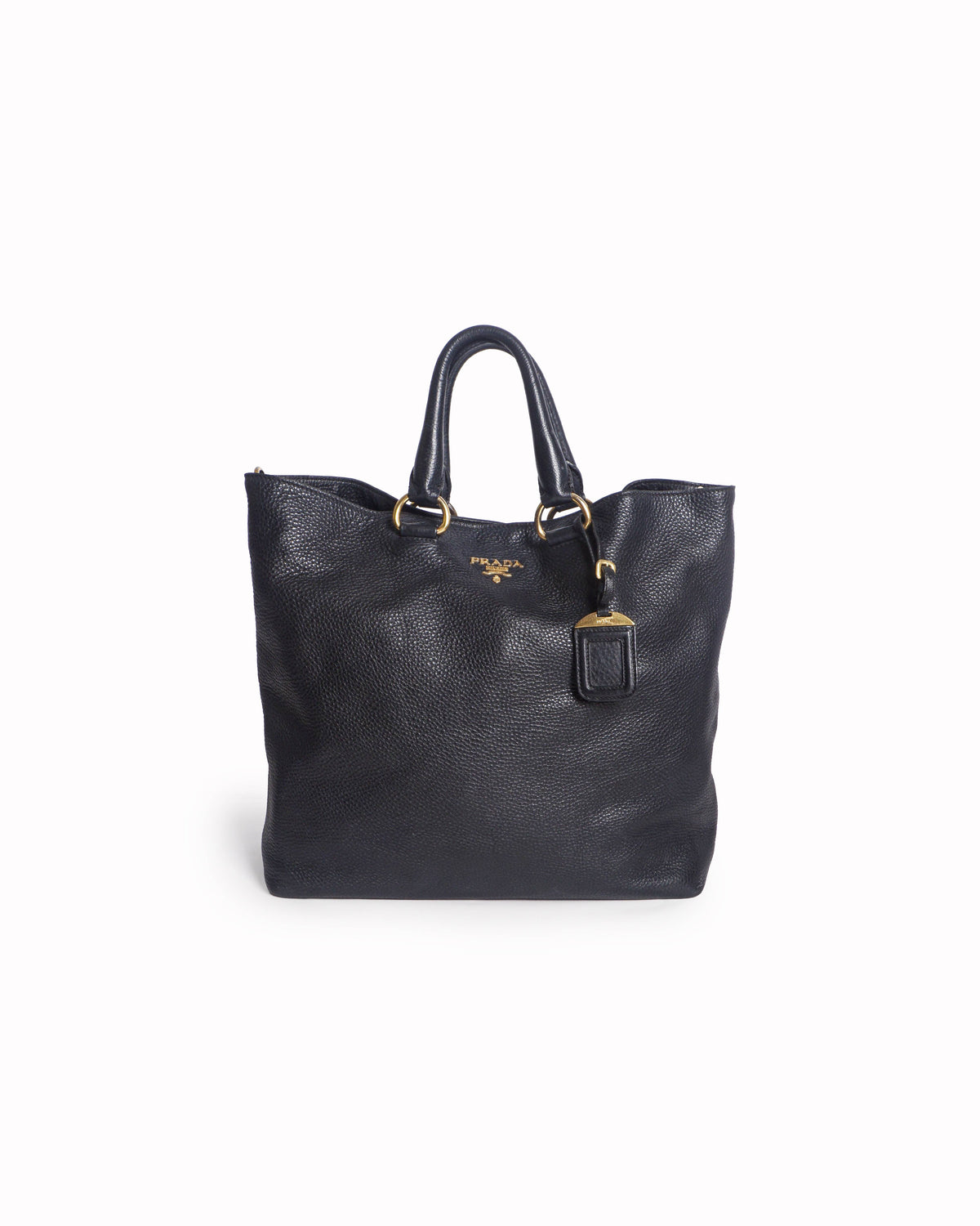 Prada Black Vitello Daino Leather Shopping Tote