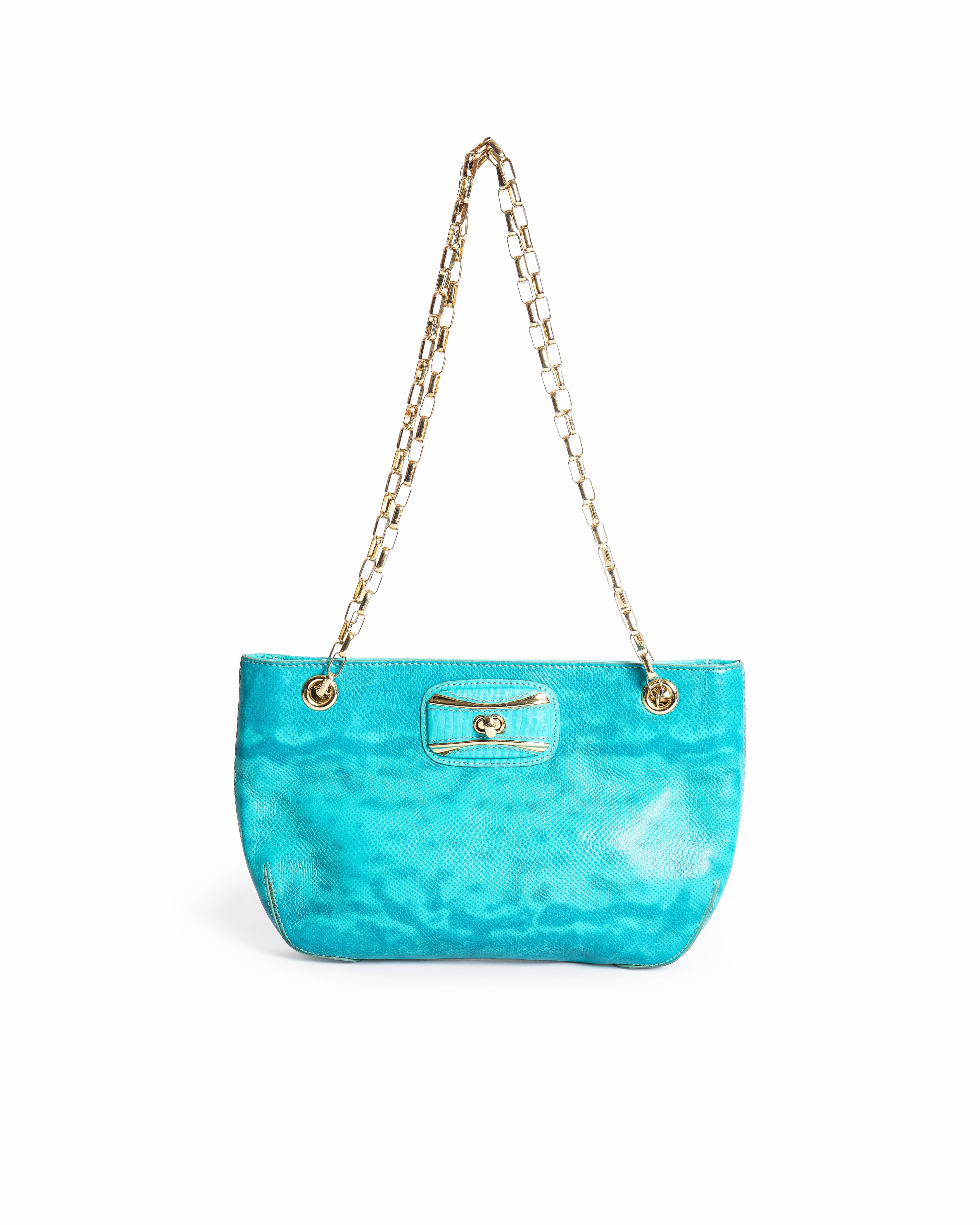 Moschino Cheap and Chic Teal Embossed Leather Chain Bag