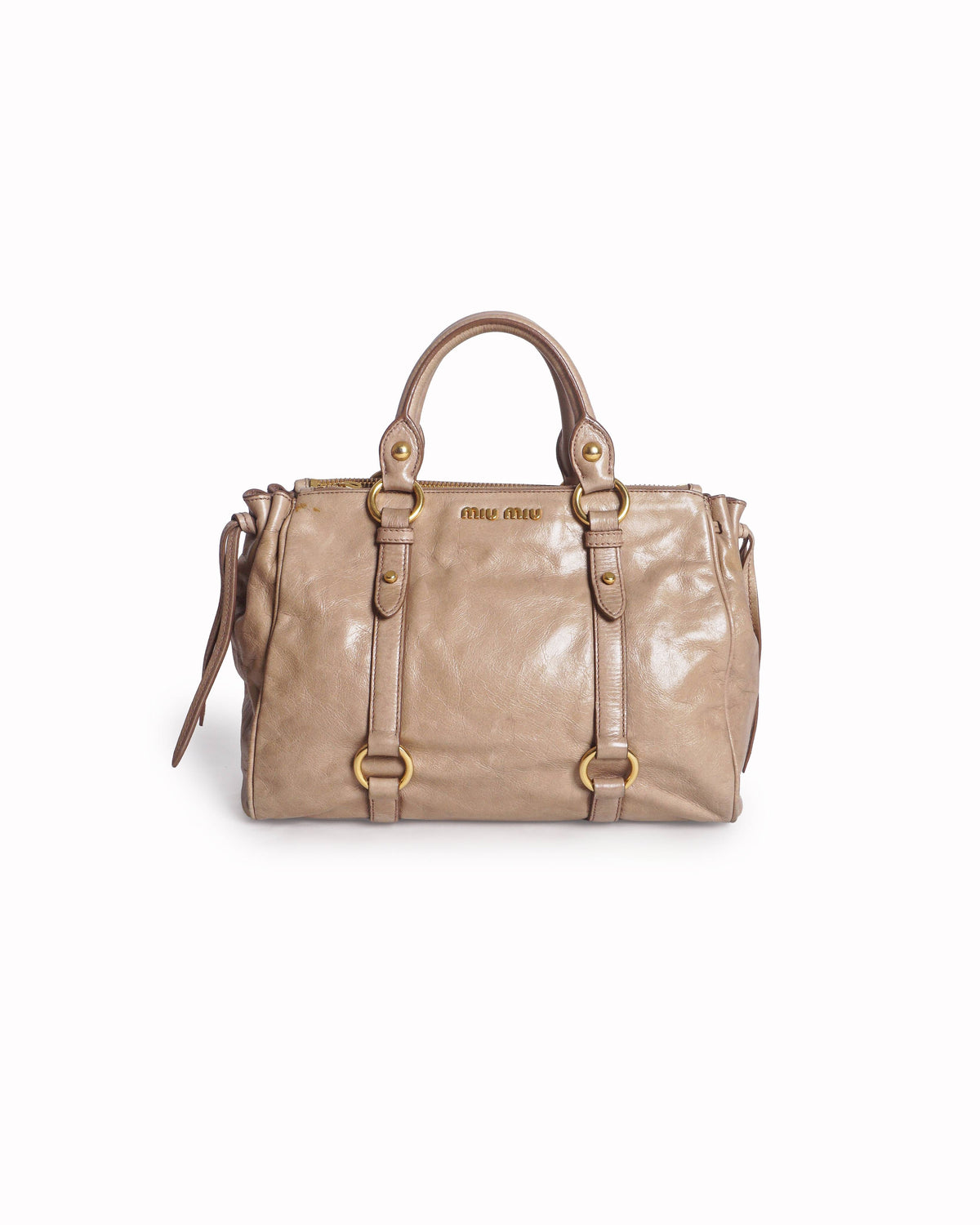 Miu Miu Beige Vitello Lux Leather Satchel Bag