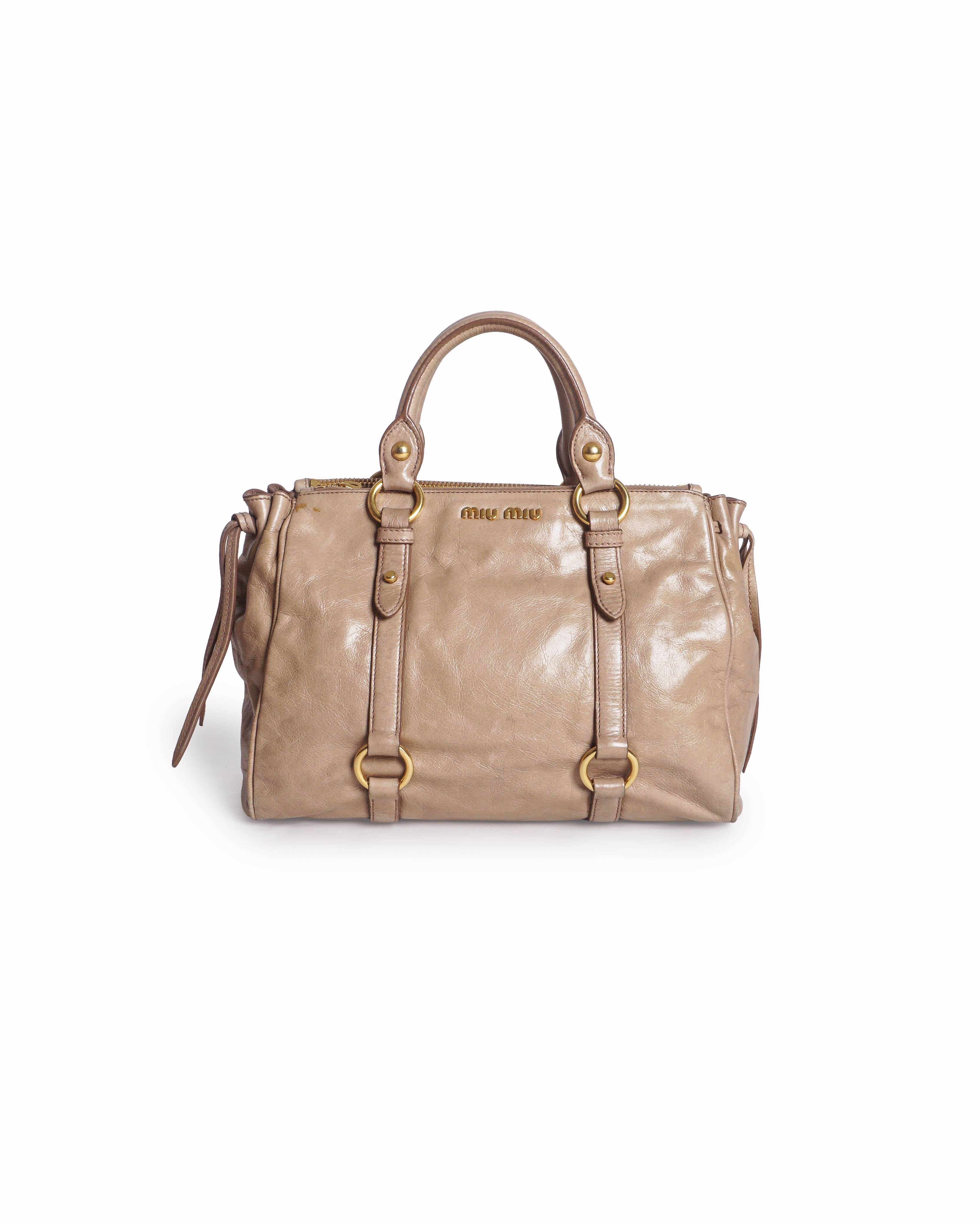 Miu Miu Beige Vitello Lux Leather Satchel Bag