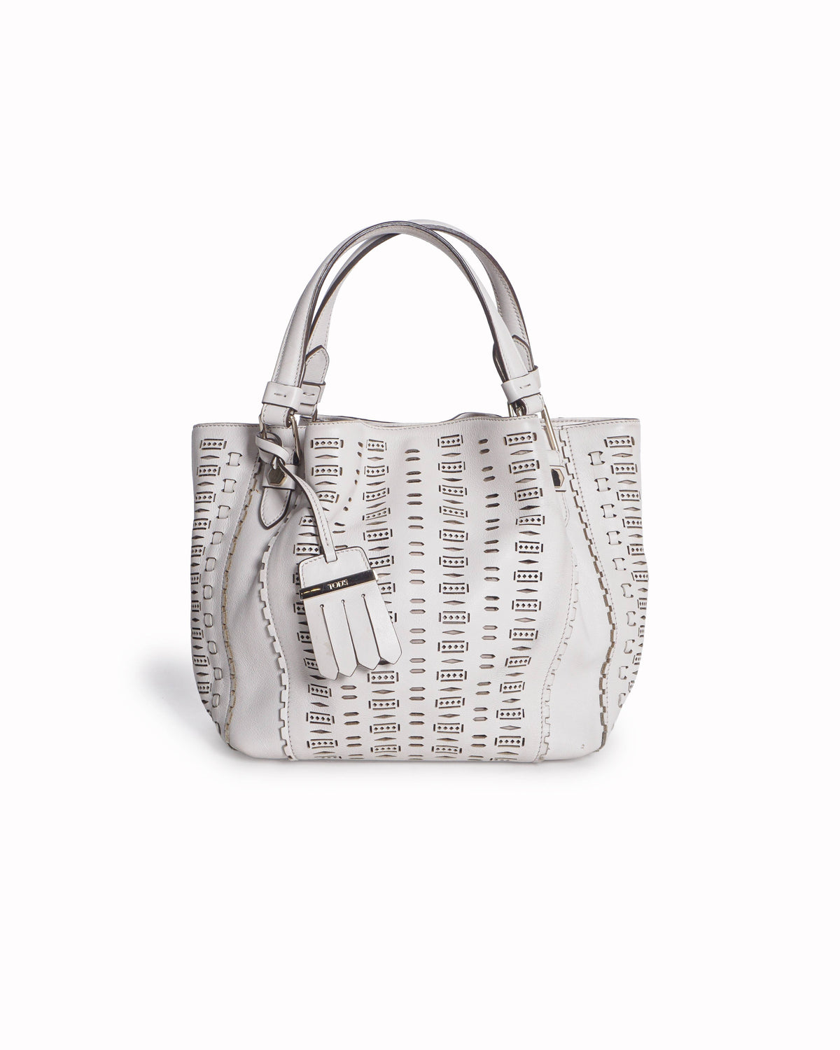 Tod's White Laser-Cut Perforated Leather Bucket Bag