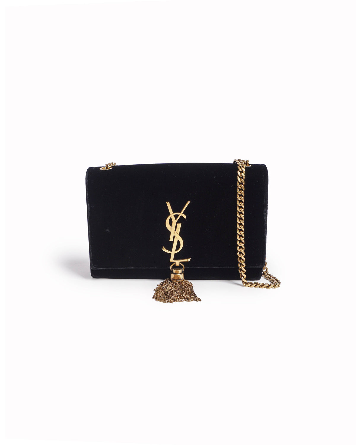 Saint Laurent Medium Black Velvet Monogram Kate Tassel Bag
