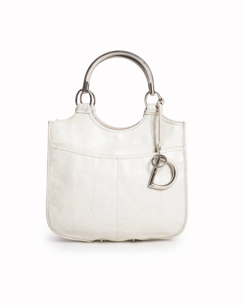 Christian Dior D Charm Handbag Tote Bag Leather Ivory