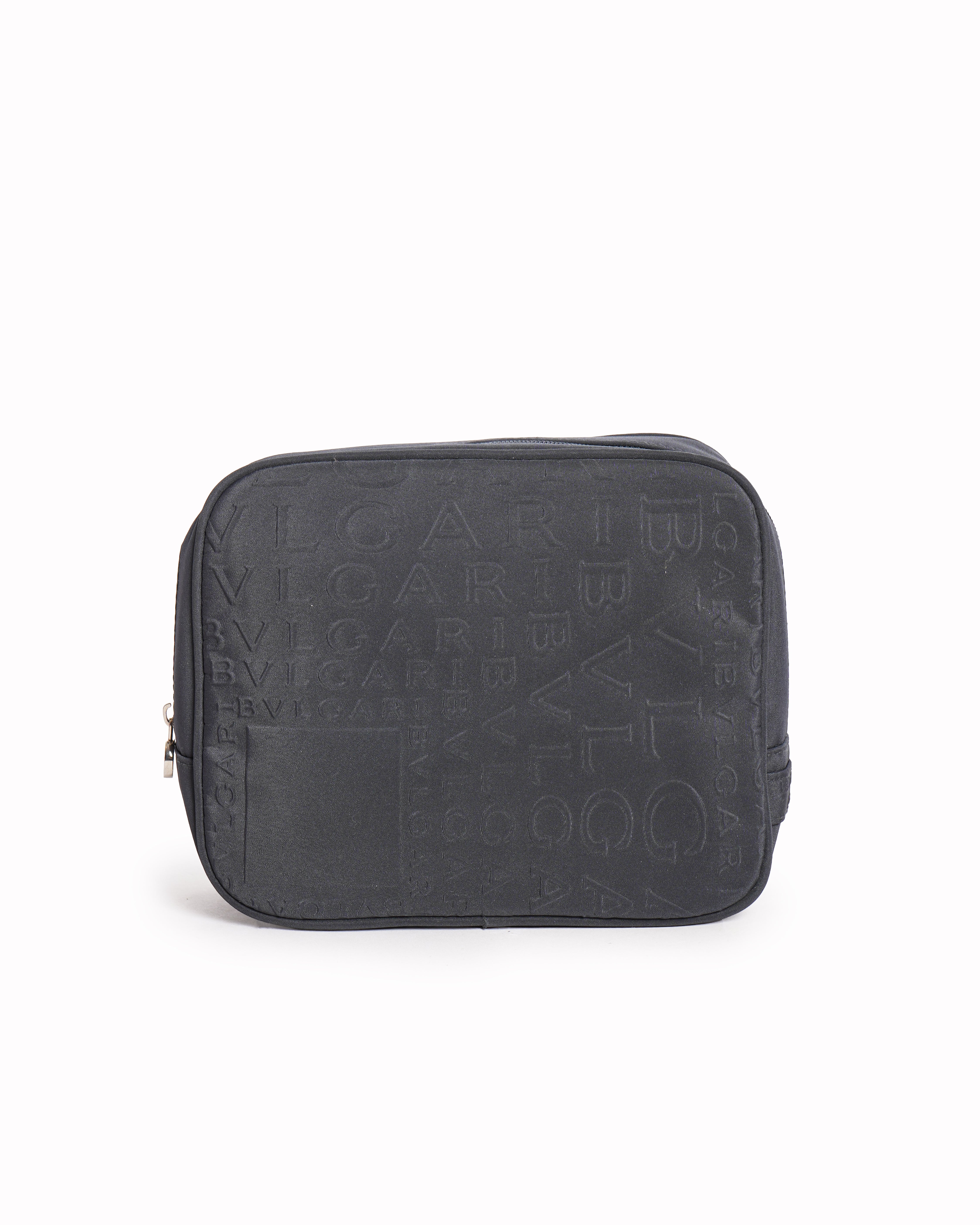 Bvlgari Dark Grey Embossed Logomania Travel Toiletry & Makeup Bag