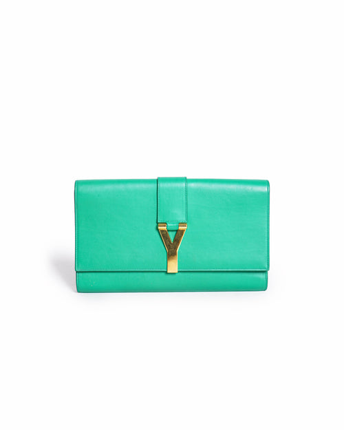 Yves Saint Laurent Green Leather Y-Ligne Clutch