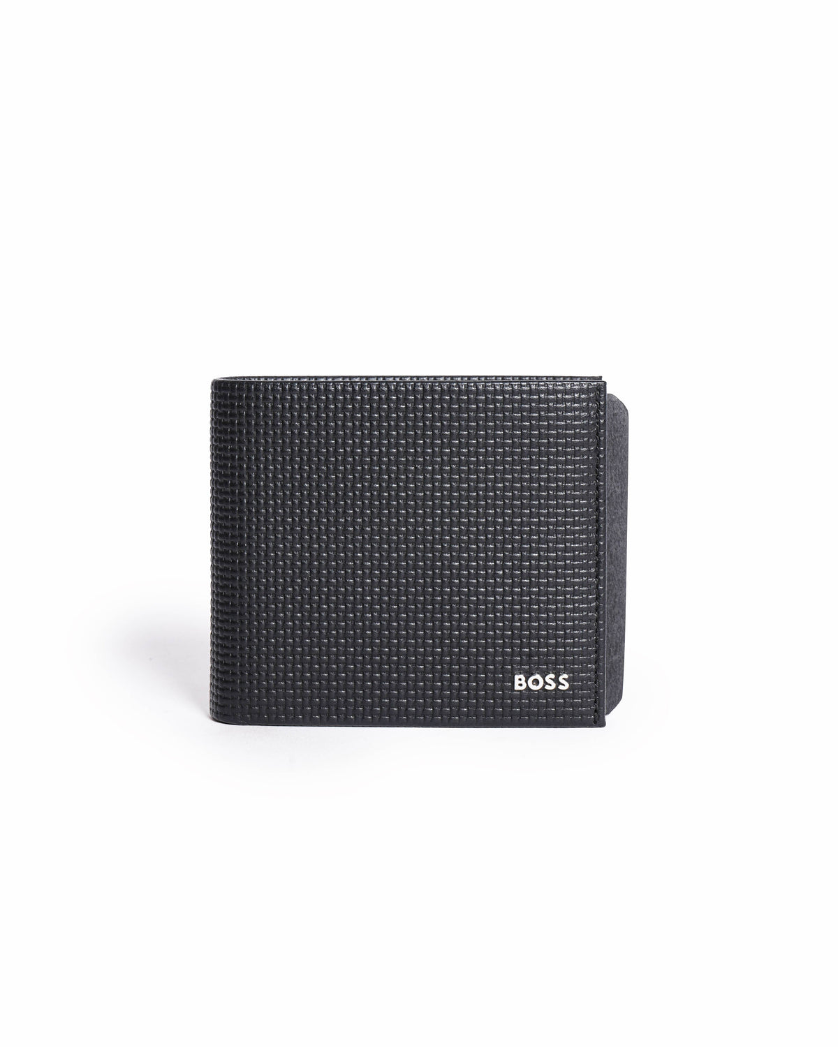 Boss men's black textured leather bi-fold wallet