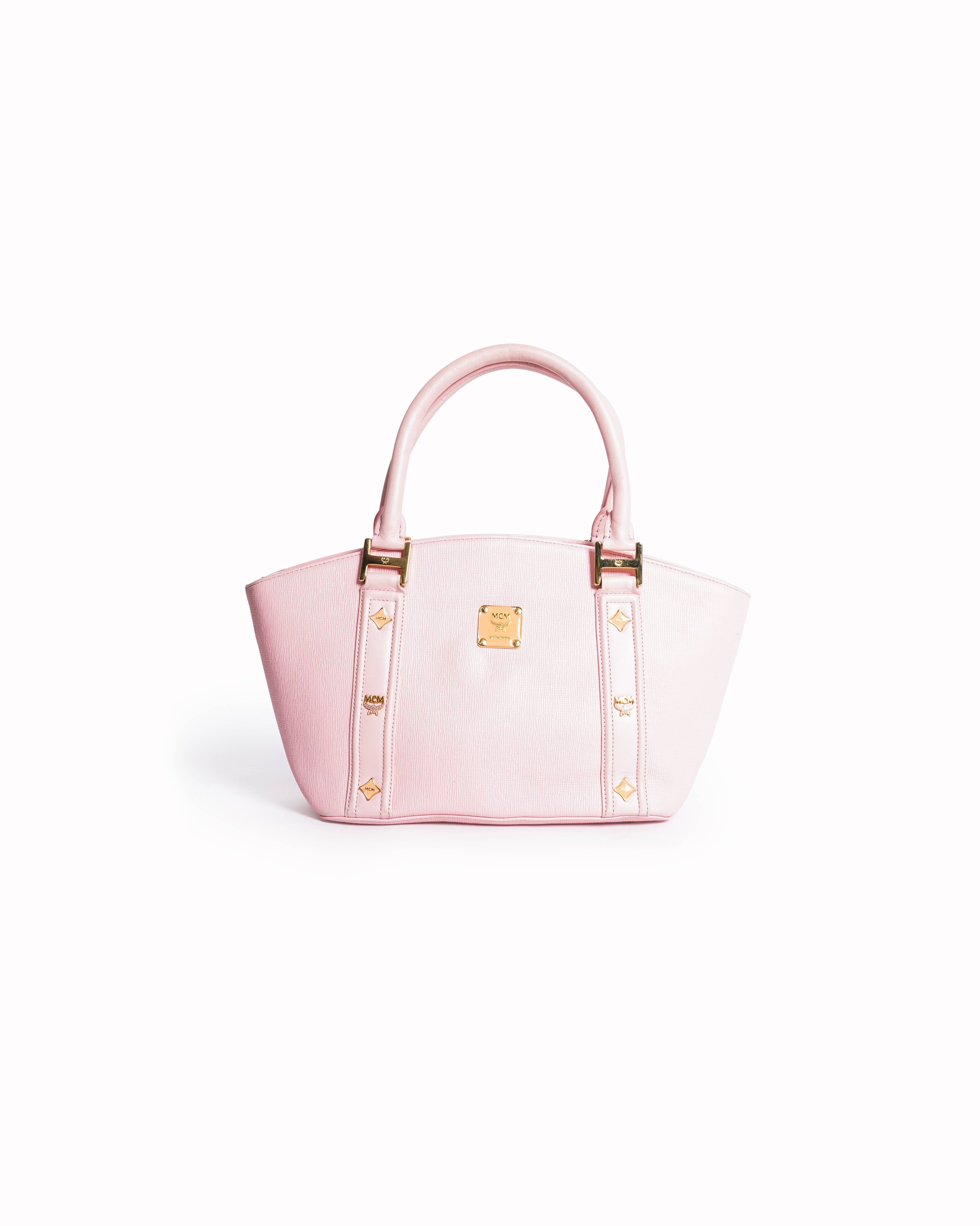 MCM pink leather zip tote bag