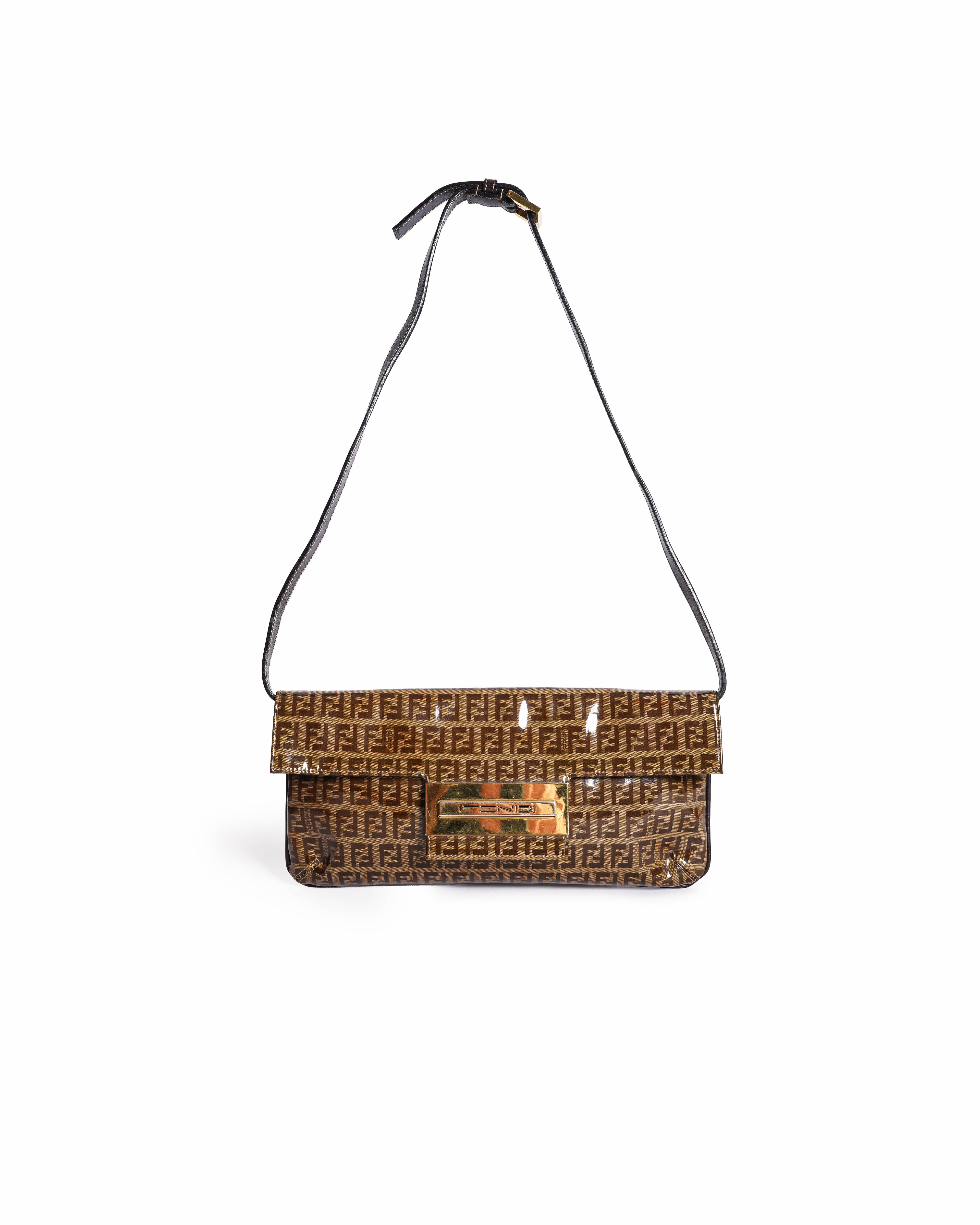 Fendi Monogram Zucchino Canvas & Leather Shoulder Bag