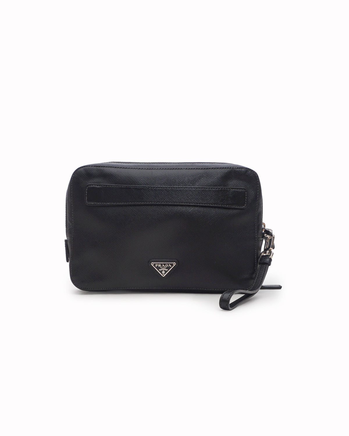 Prada Black Saffiano Leather Men's Travel Pouch Triangle Logo