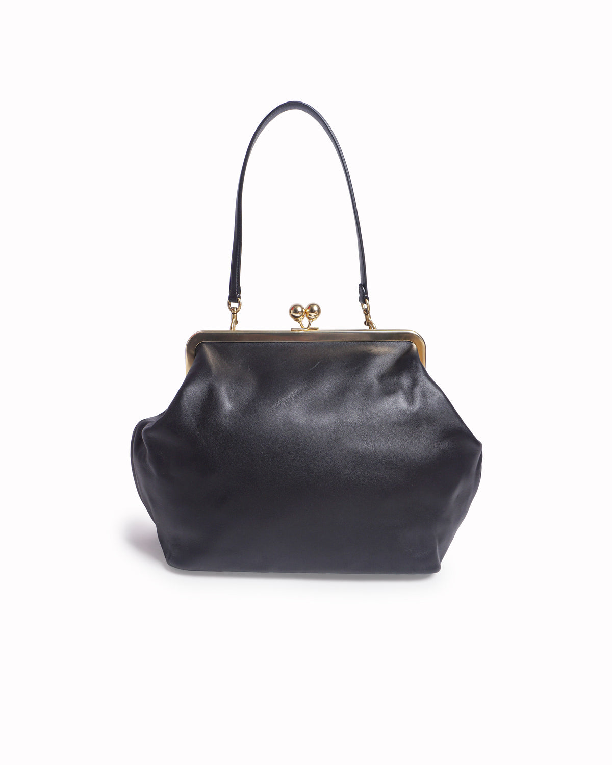 Coach Black Glovetanned Leather Large Kisslock Frame Bag