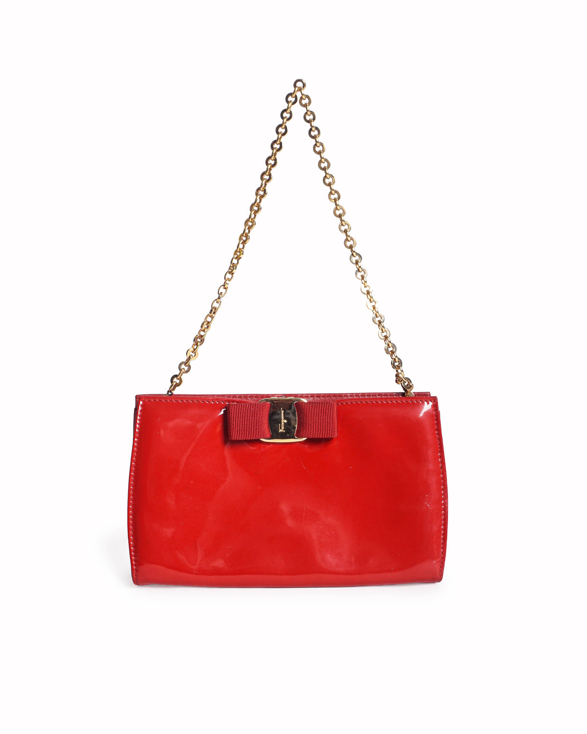 Salvatore Ferragamo Red Patent Leather Vara Bow Clutch