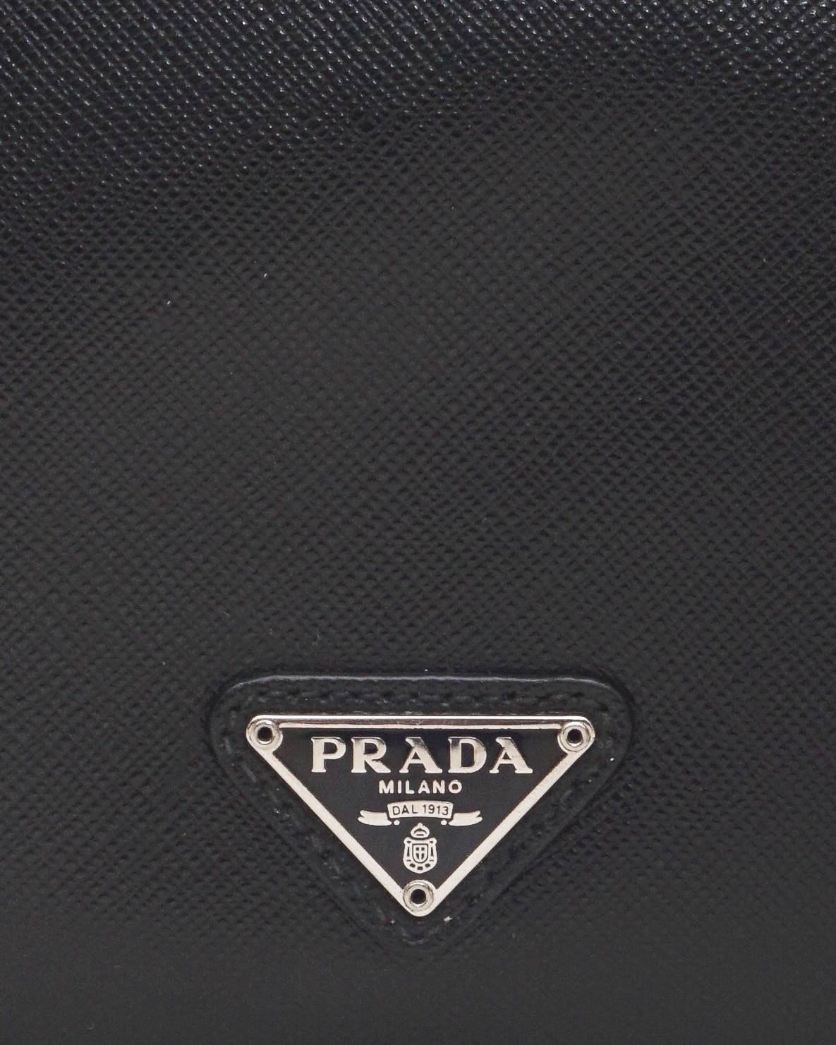 Prada Black Saffiano Leather Men's Travel Pouch Triangle Logo