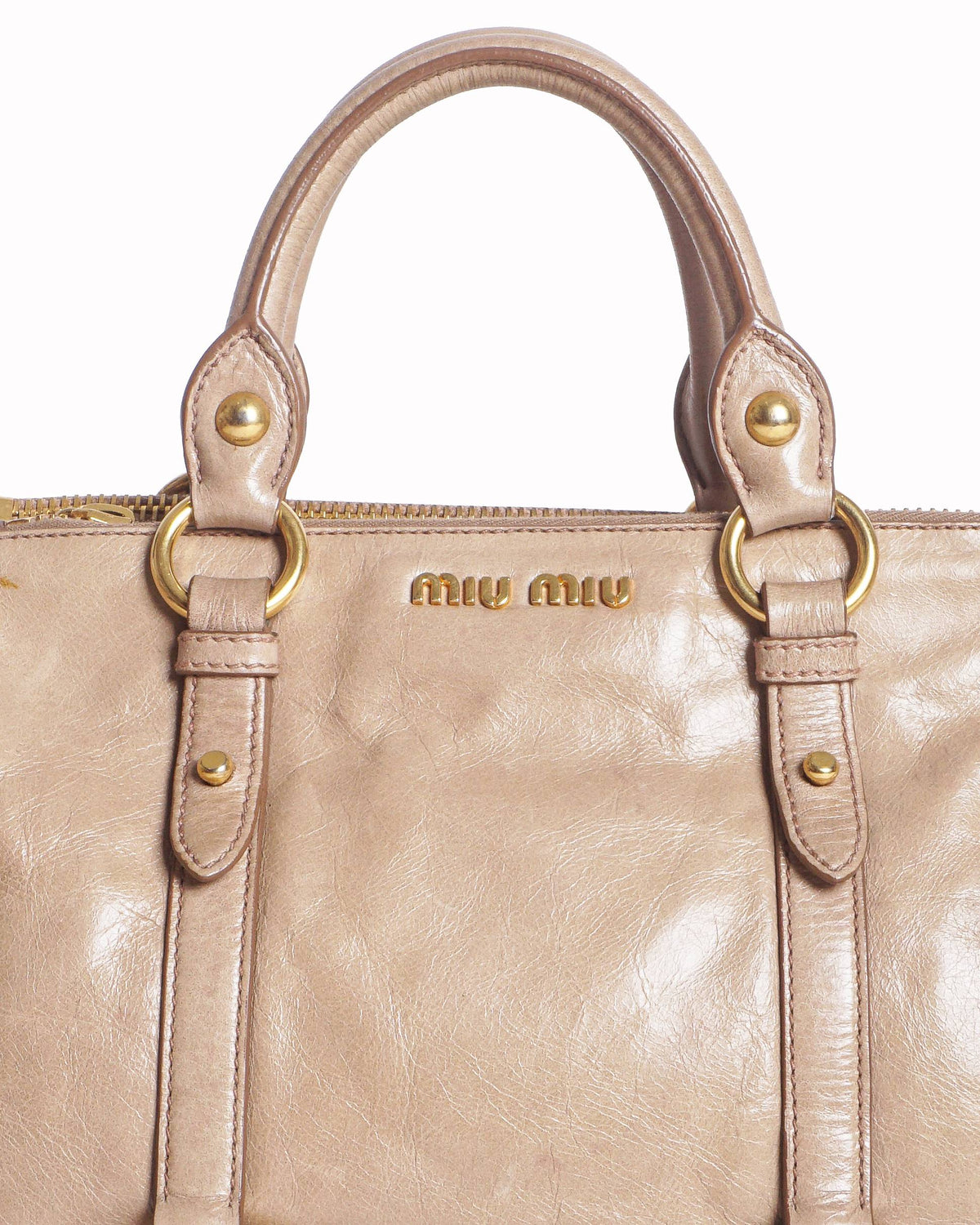 Miu Miu Beige Vitello Lux Leather Satchel Bag