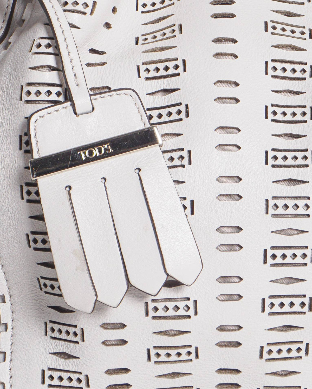 Tod's White Laser-Cut Perforated Leather Bucket Bag