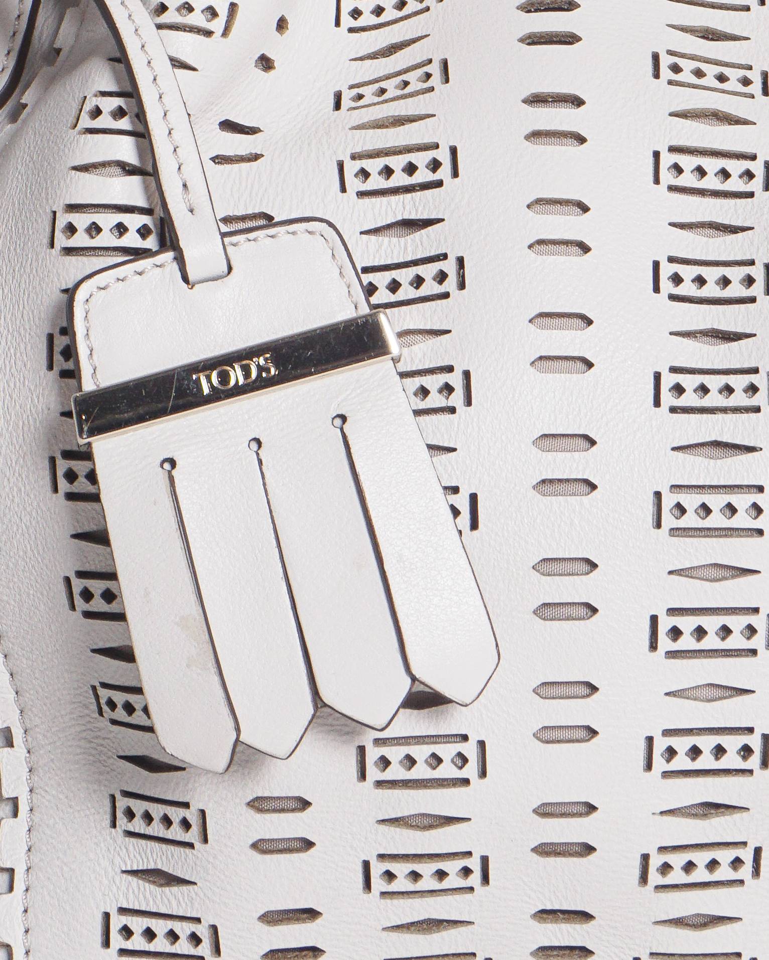 Tod's White Laser-Cut Perforated Leather Bucket Bag