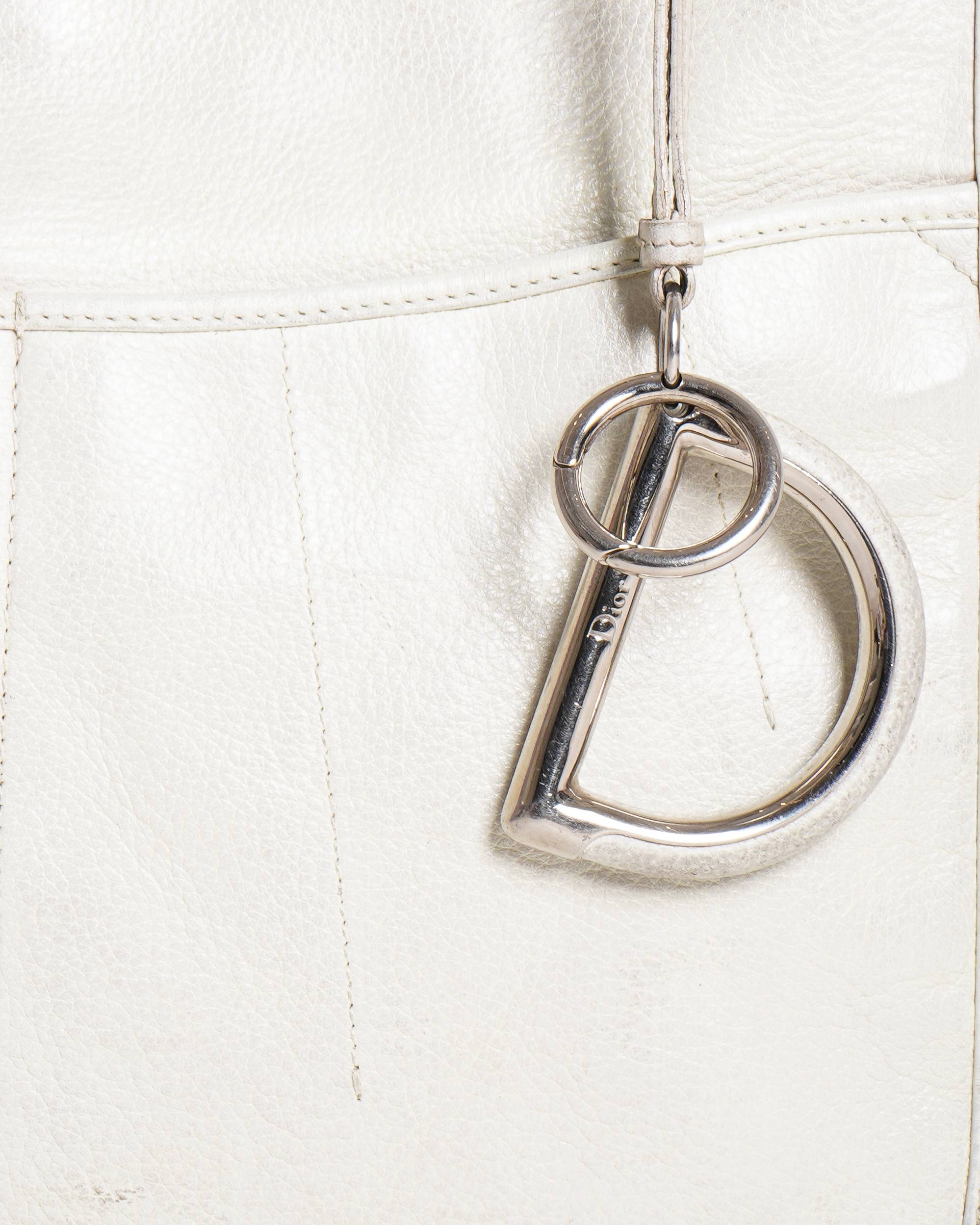 Christian Dior D Charm Handbag Tote Bag Leather Ivory