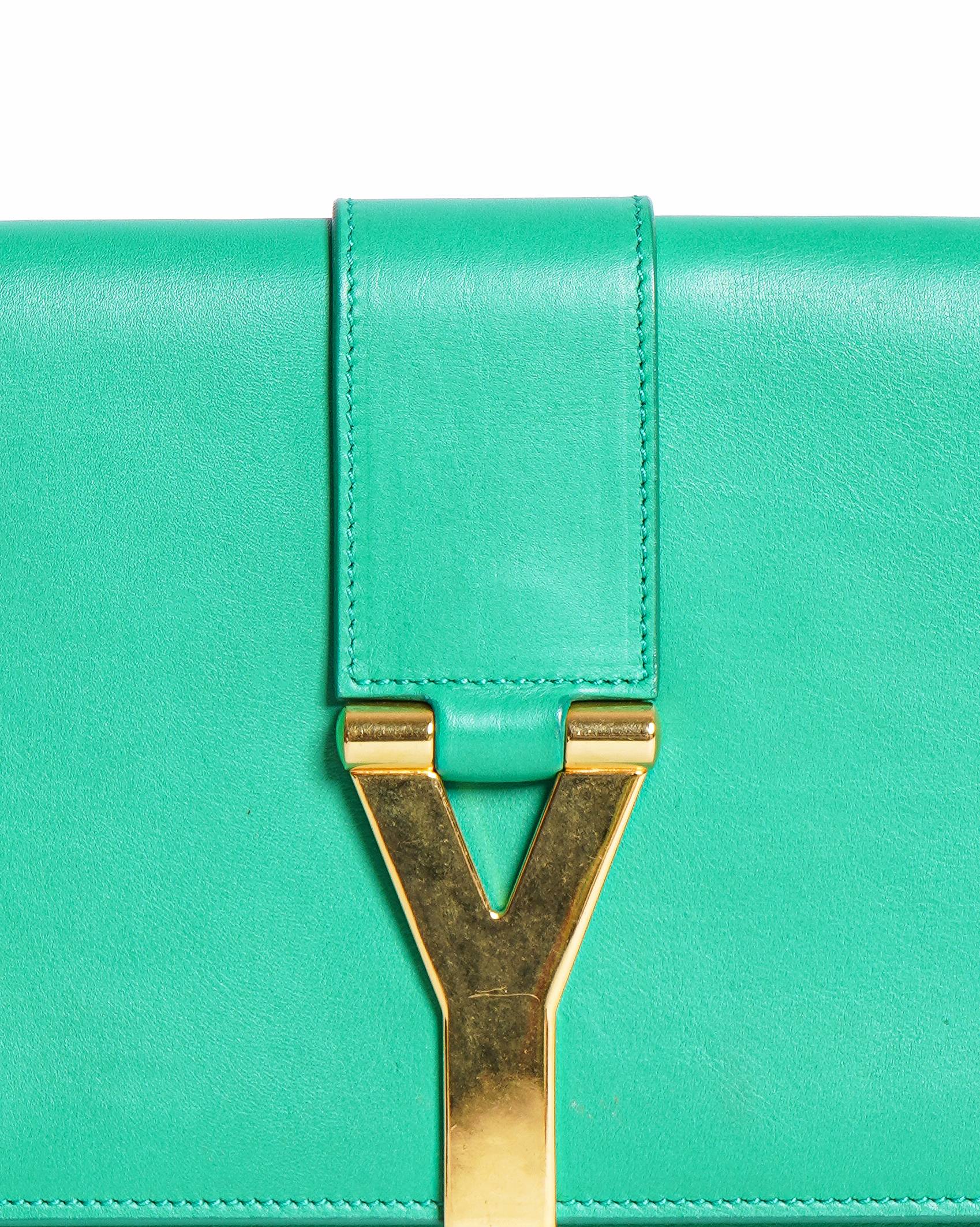 Yves Saint Laurent Green Leather Y-Ligne Clutch