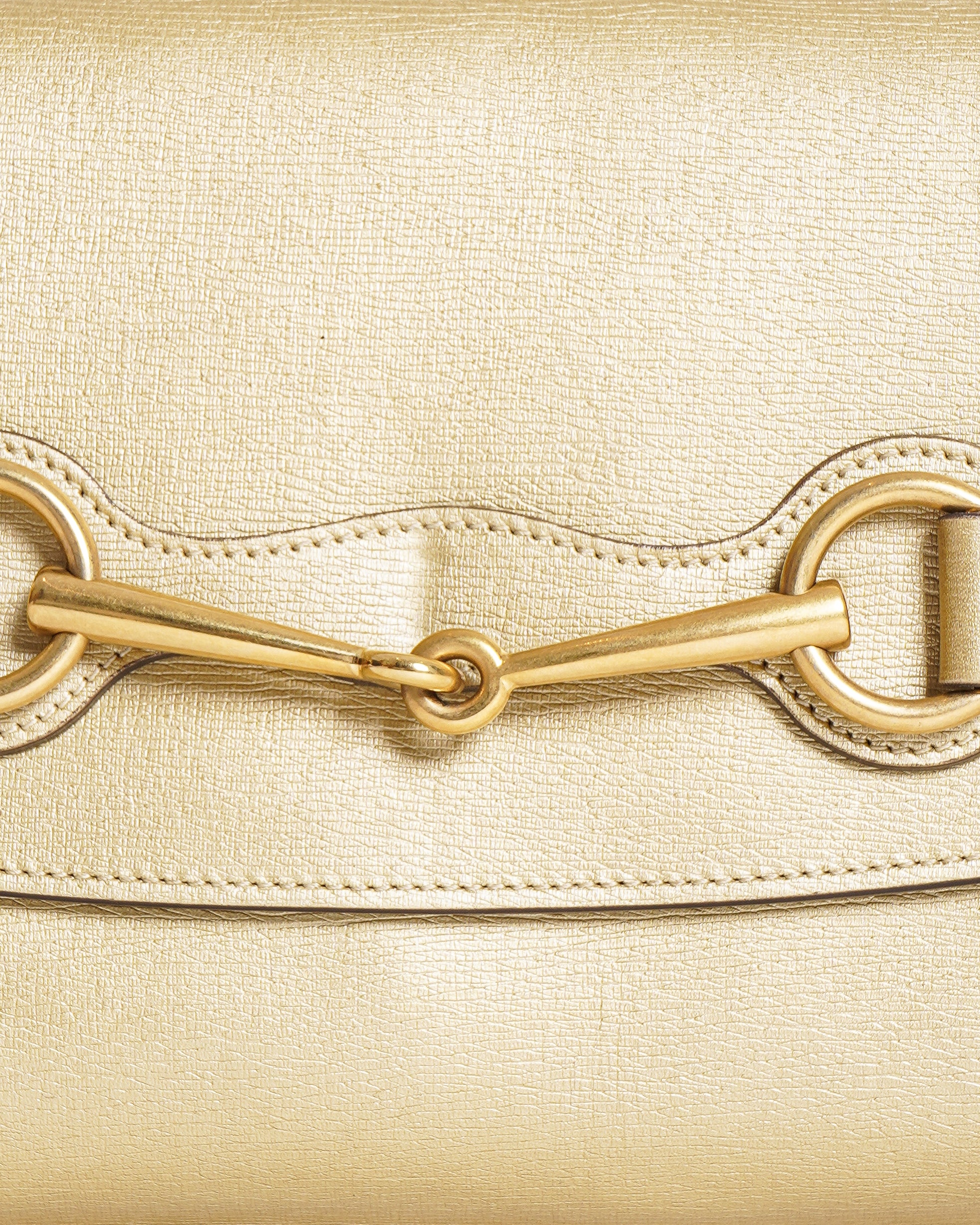 Gucci Metallic Beige Leather Horse Bit Detail Clutch