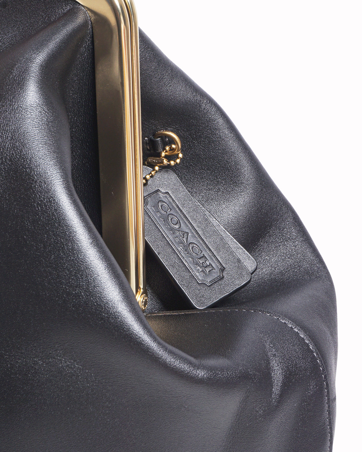 Coach Black Glovetanned Leather Large Kisslock Frame Bag