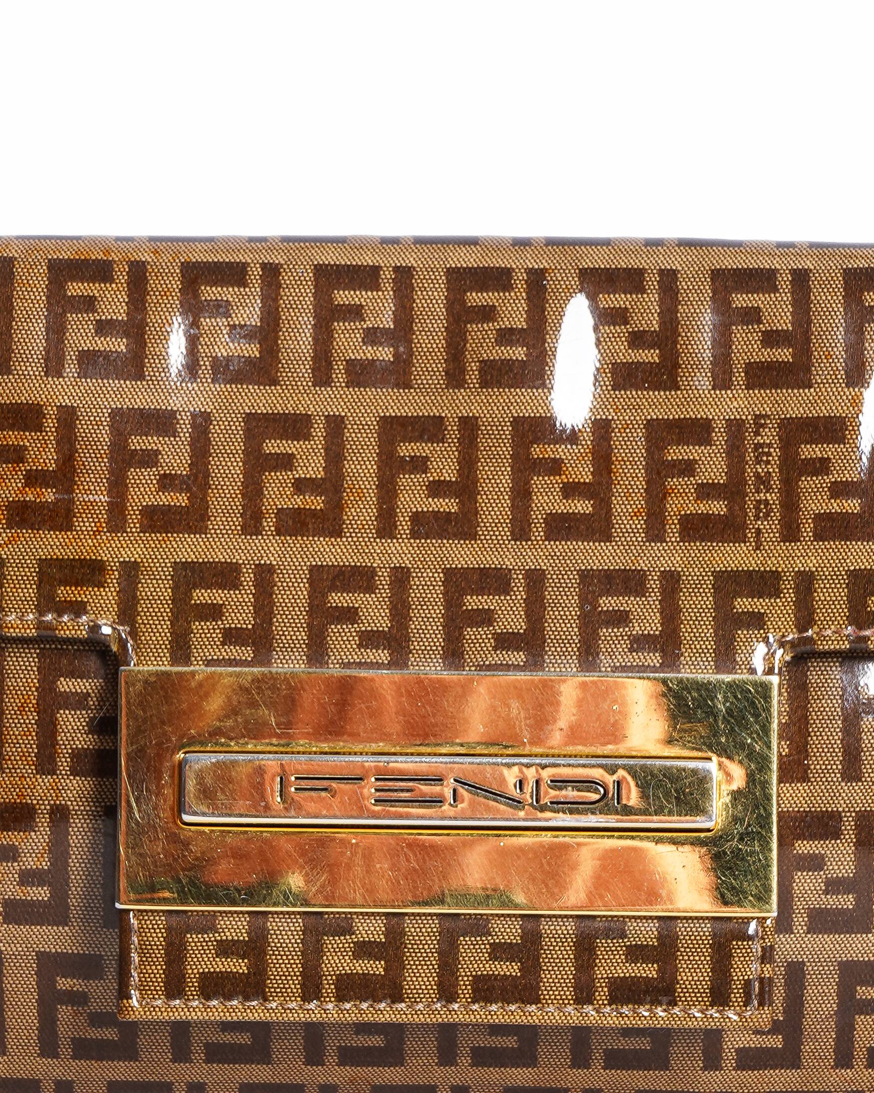 Fendi Monogram Zucchino Canvas & Leather Shoulder Bag