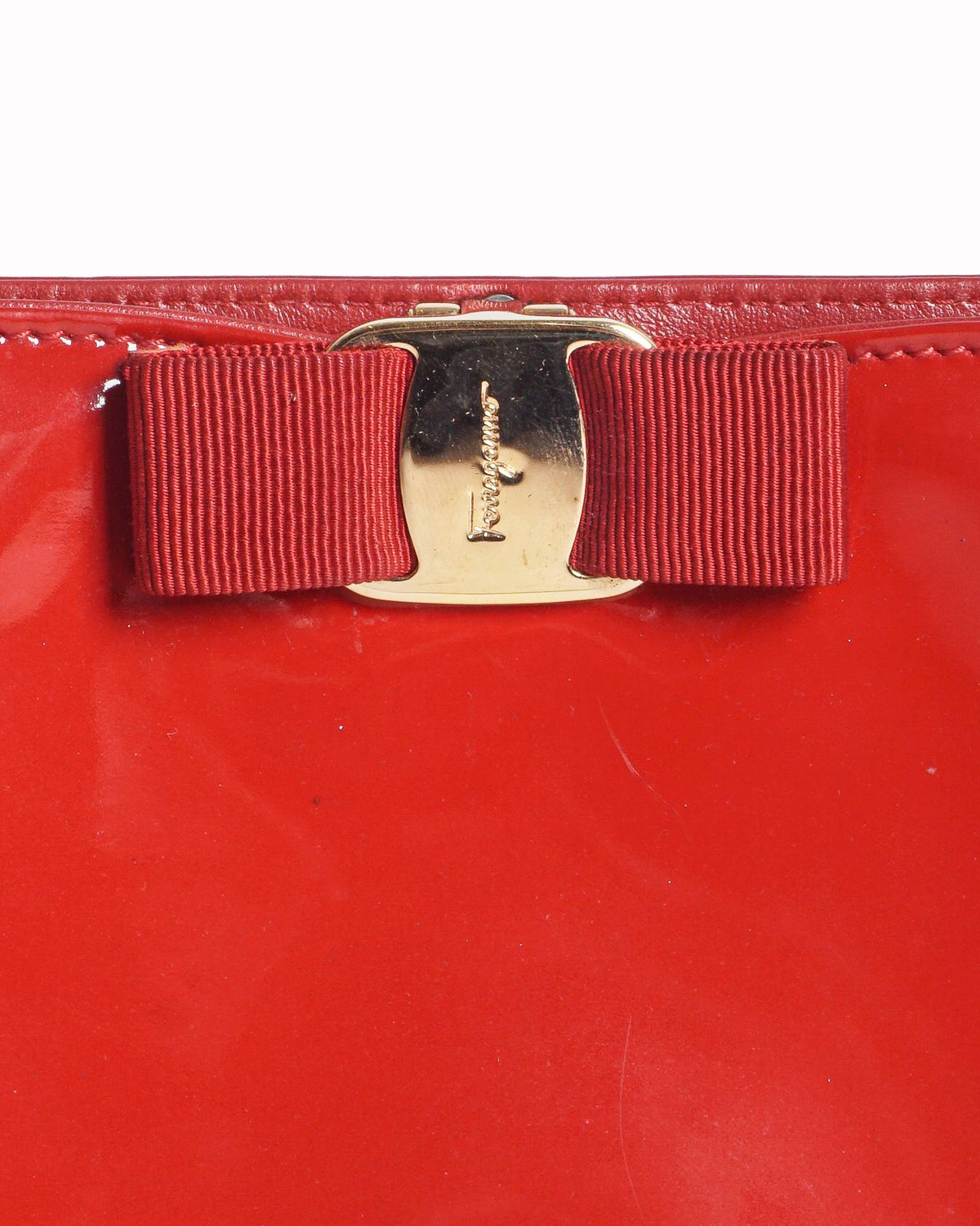 Salvatore Ferragamo Red Patent Leather Vara Bow Clutch