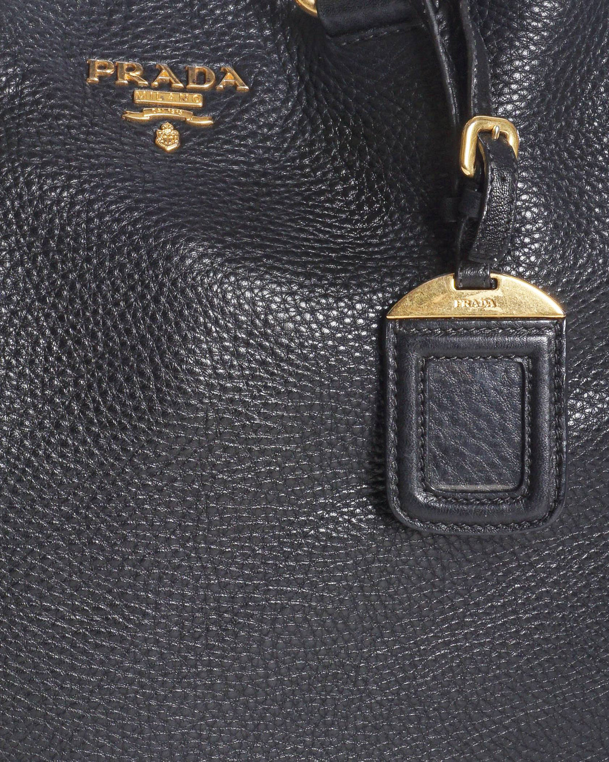Prada Black Vitello Daino Leather Shopping Tote