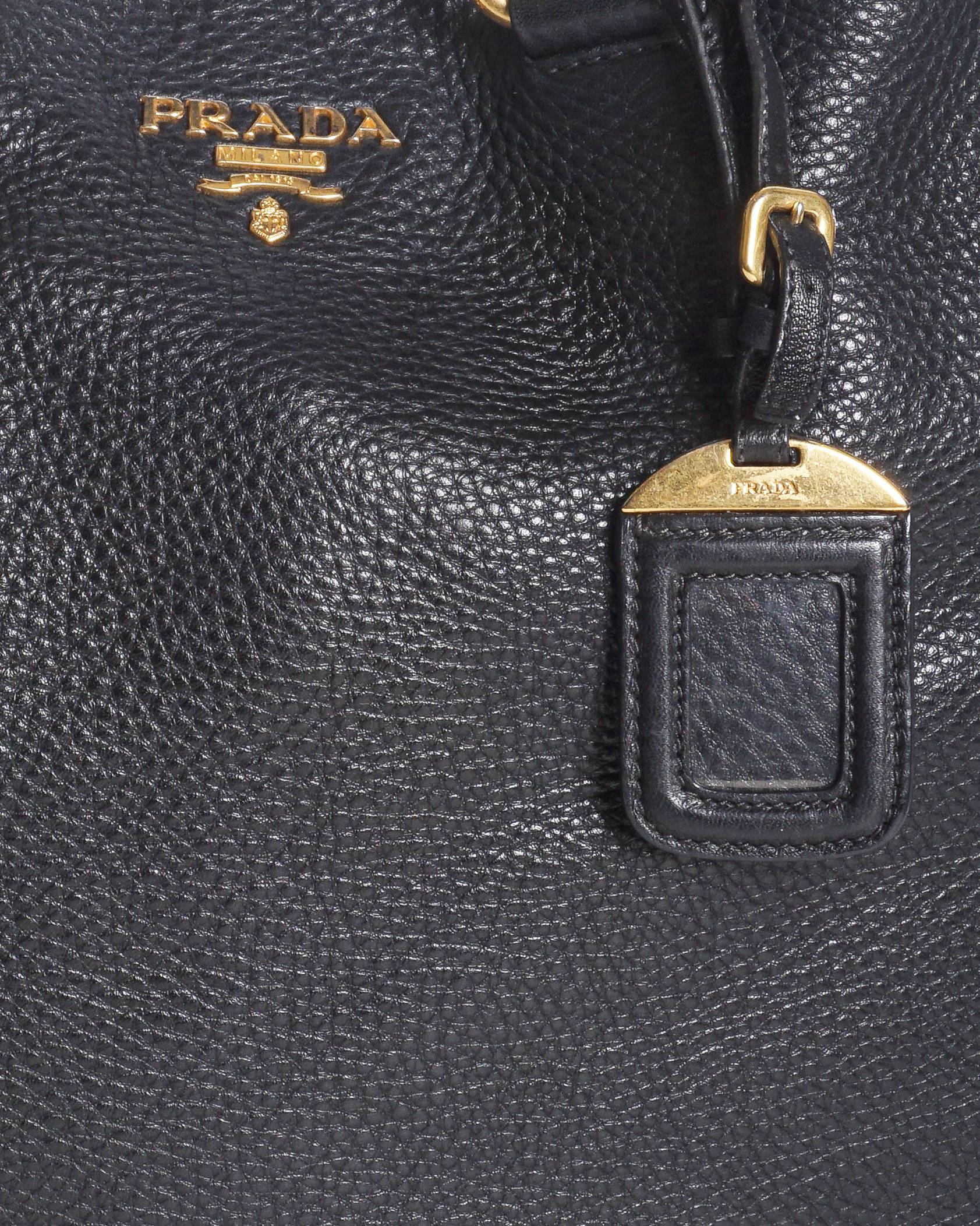 Prada Black Vitello Daino Leather Shopping Tote