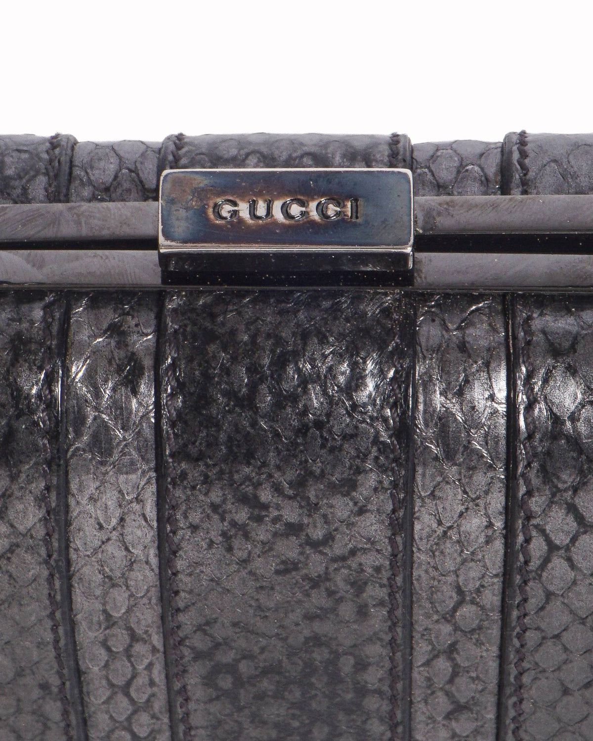 Gucci Grey Metallic Python Small Box Clutch