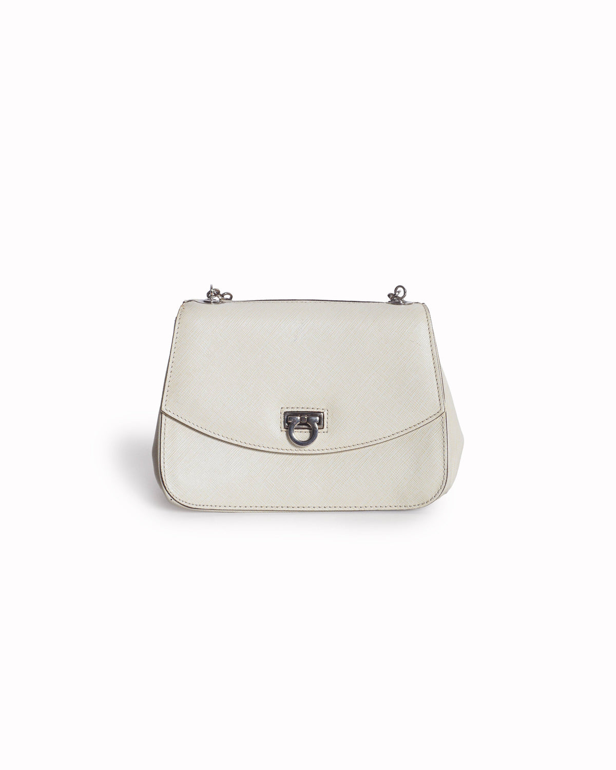 Salvatore Ferragamo Ivory Saffiano Leather Flap Chain Mini Crossbody Bag