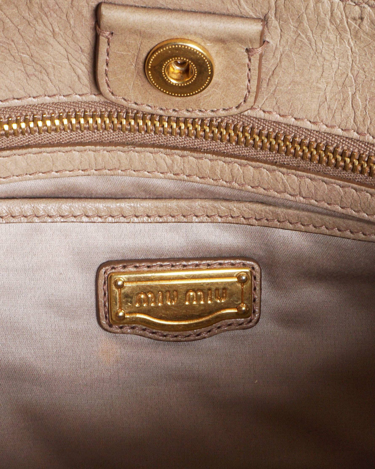 Miu Miu Beige Vitello Lux Leather Satchel Bag