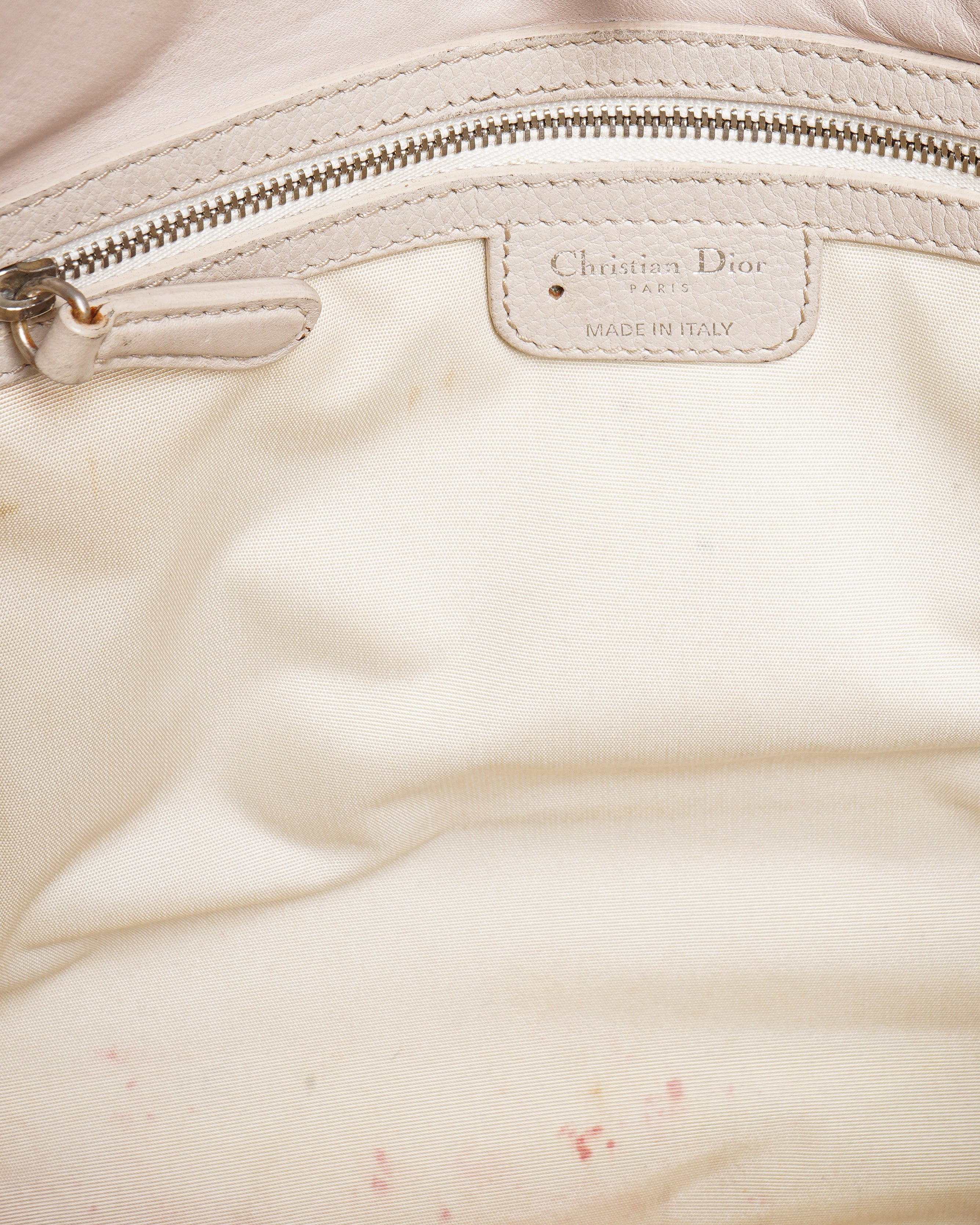 Christian Dior D Charm Handbag Tote Bag Leather Ivory