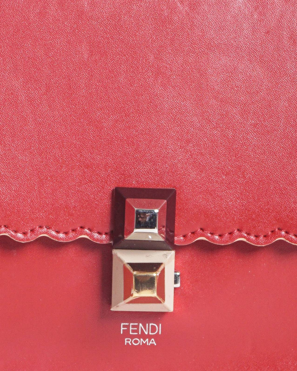 Fendi Small Red Leather Kan I Scalloped Shoulder Bag