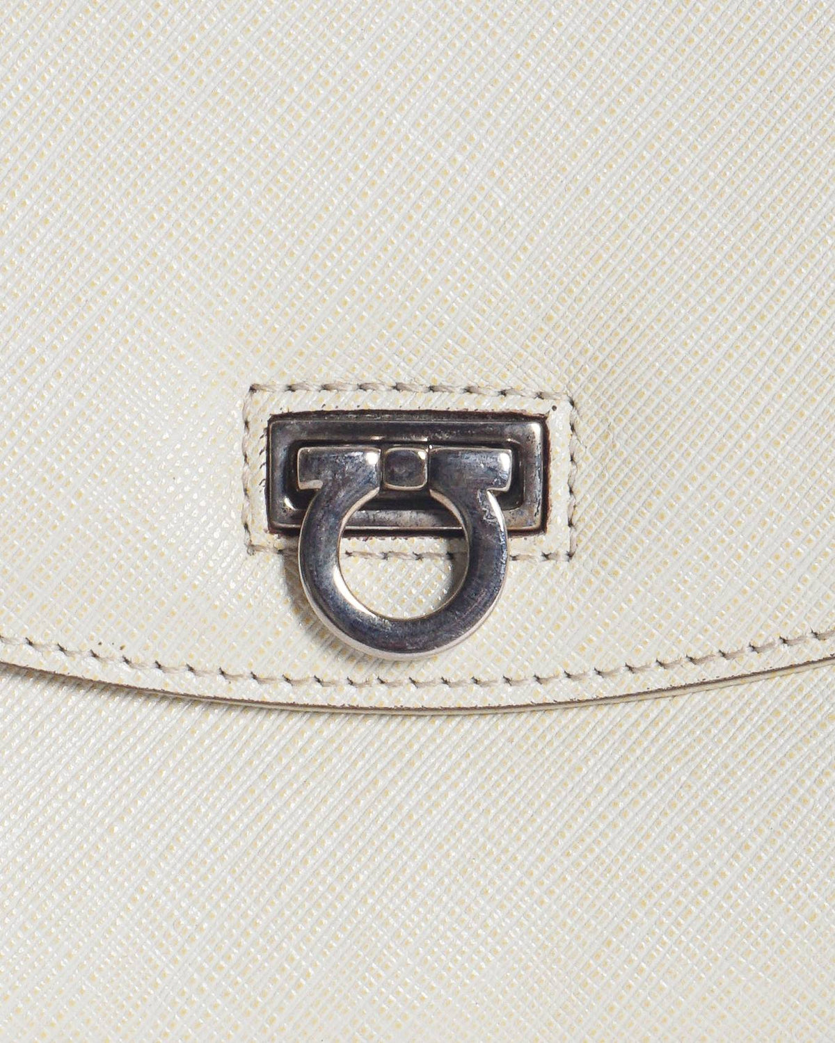 Salvatore Ferragamo Ivory Saffiano Leather Flap Chain Mini Crossbody Bag