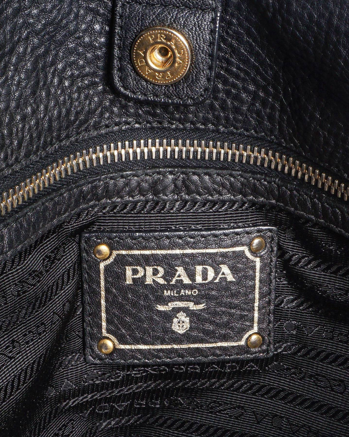 Prada Black Vitello Daino Leather Shopping Tote