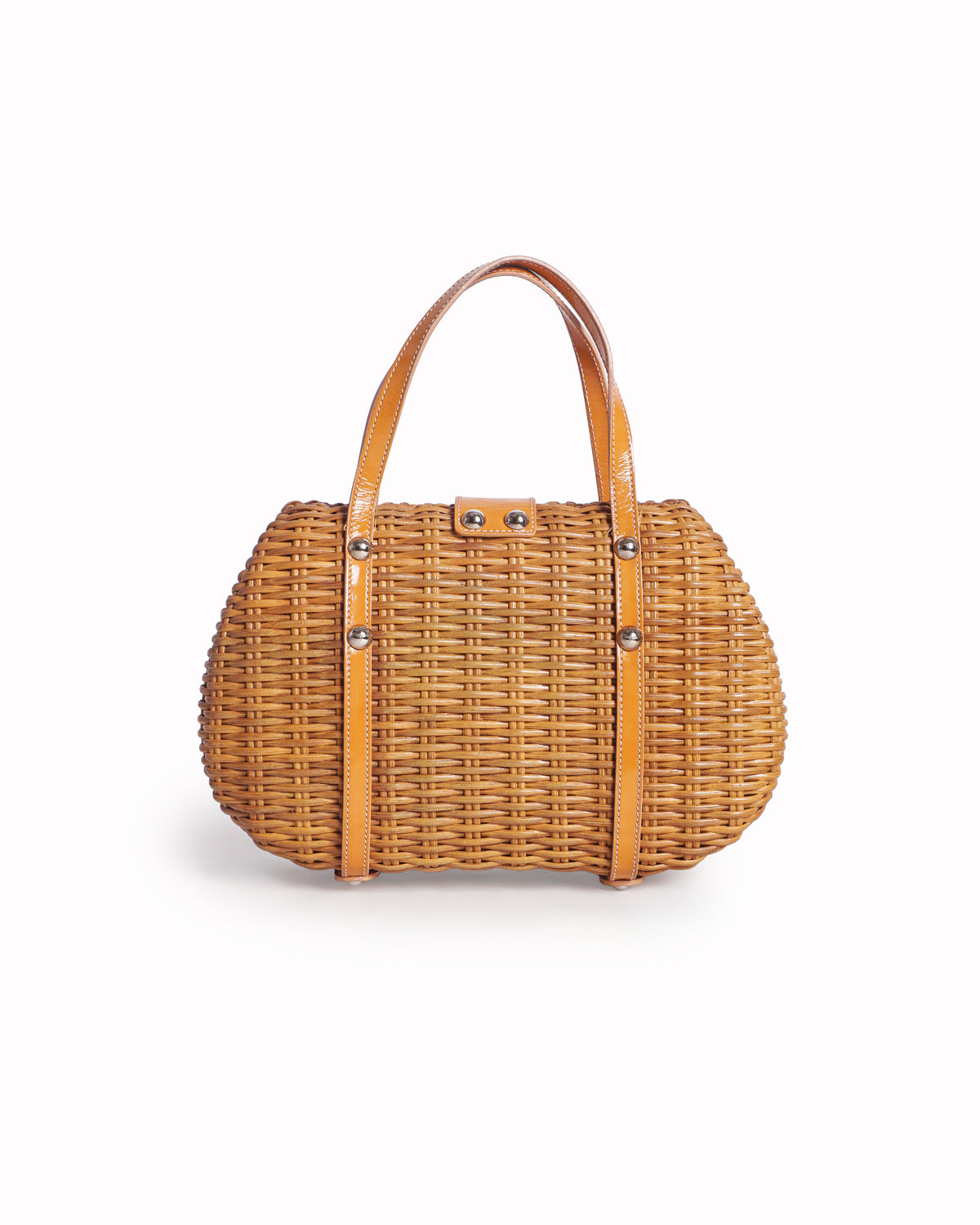 Salvatore Ferragamo Orange Patent Leather & Woven Raffia Vara Bow Bag