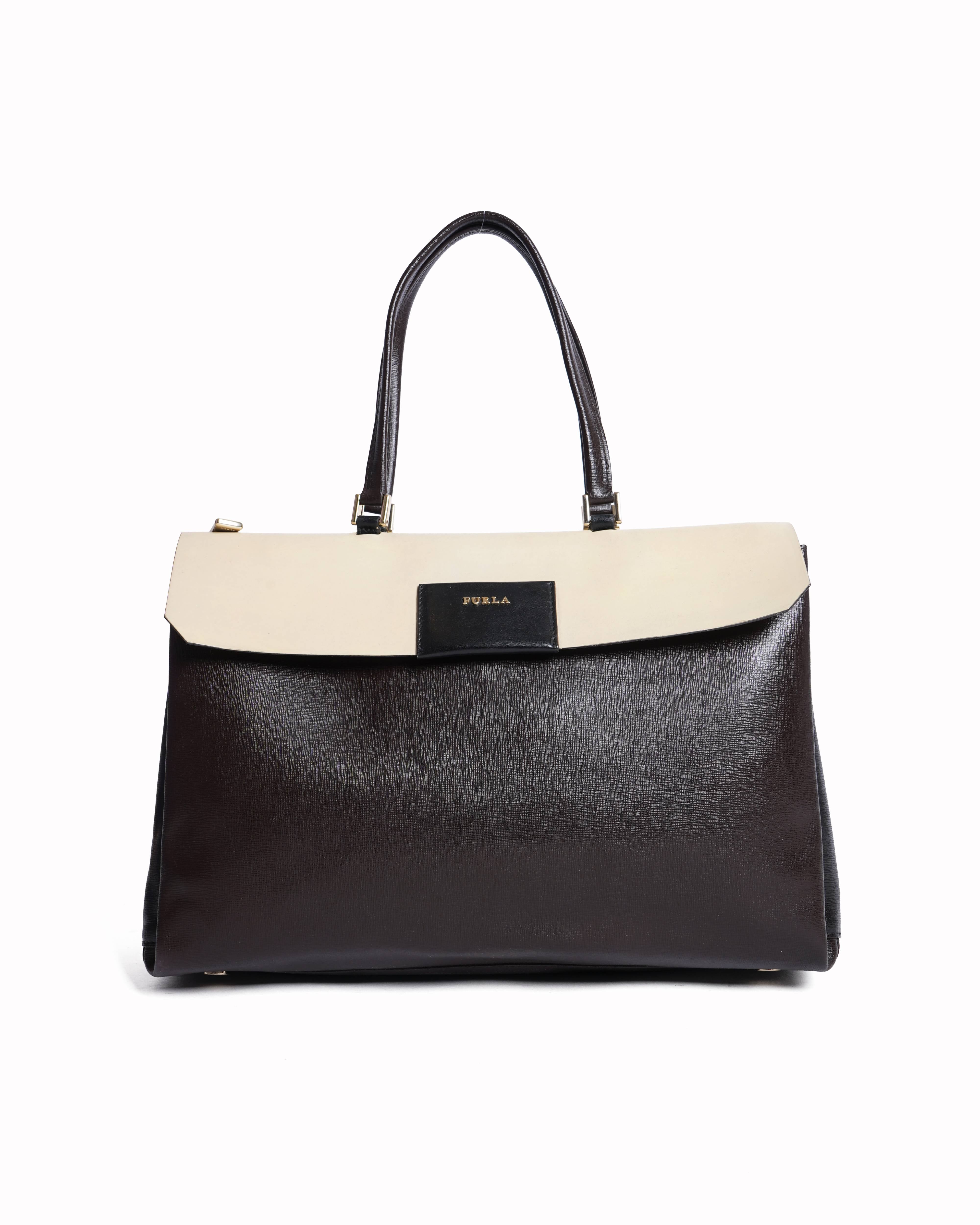 Furla bicolor leather top handle bag
