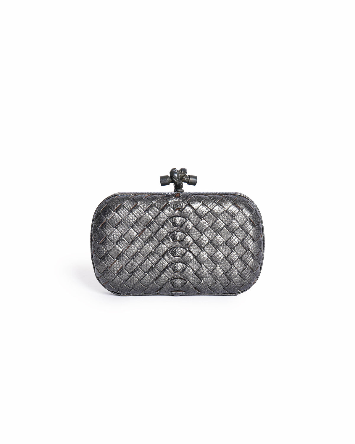 Bottega Veneta Metallic Grey Lizard Knot Clutch