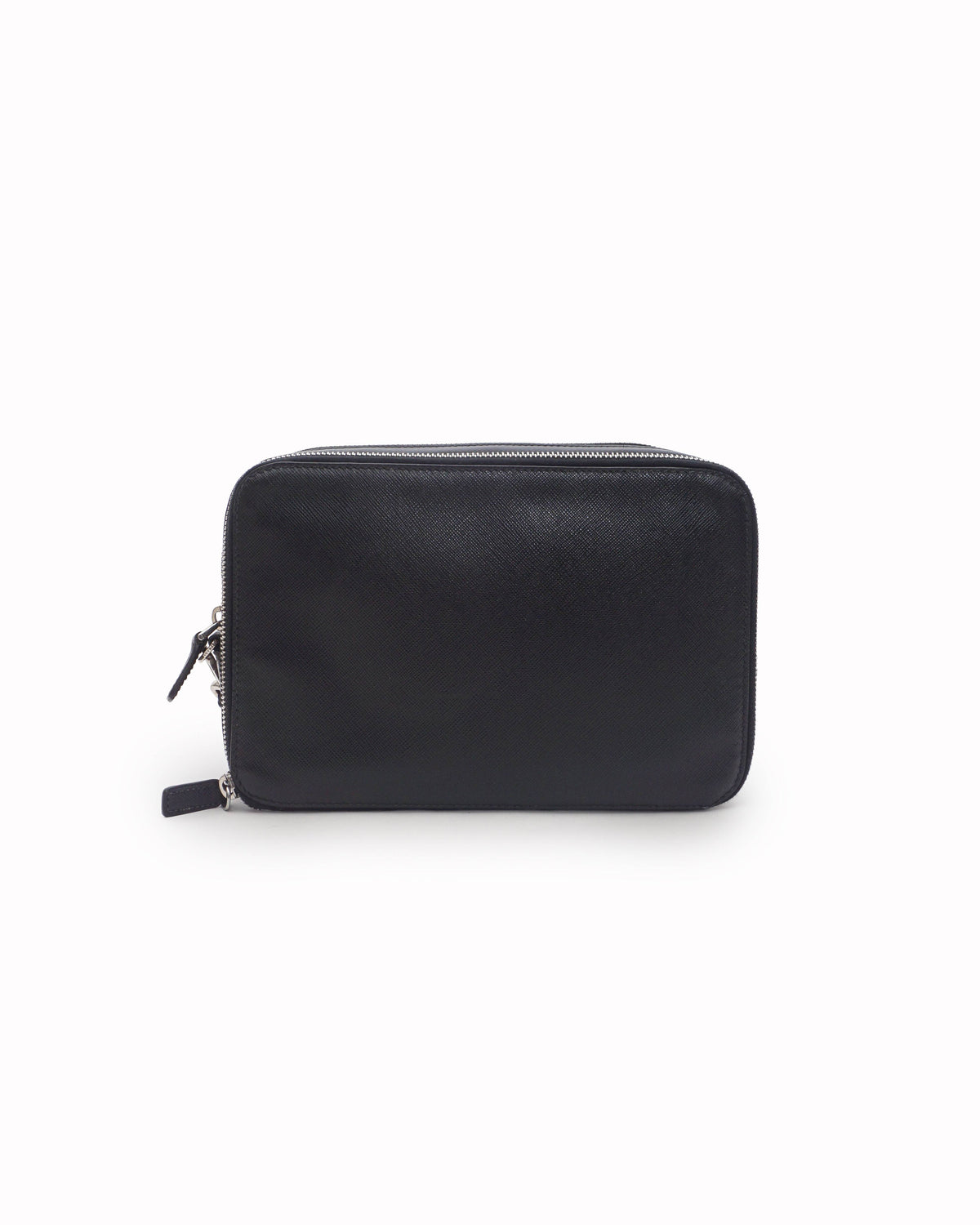 Prada Black Saffiano Leather Men's Travel Pouch Triangle Logo